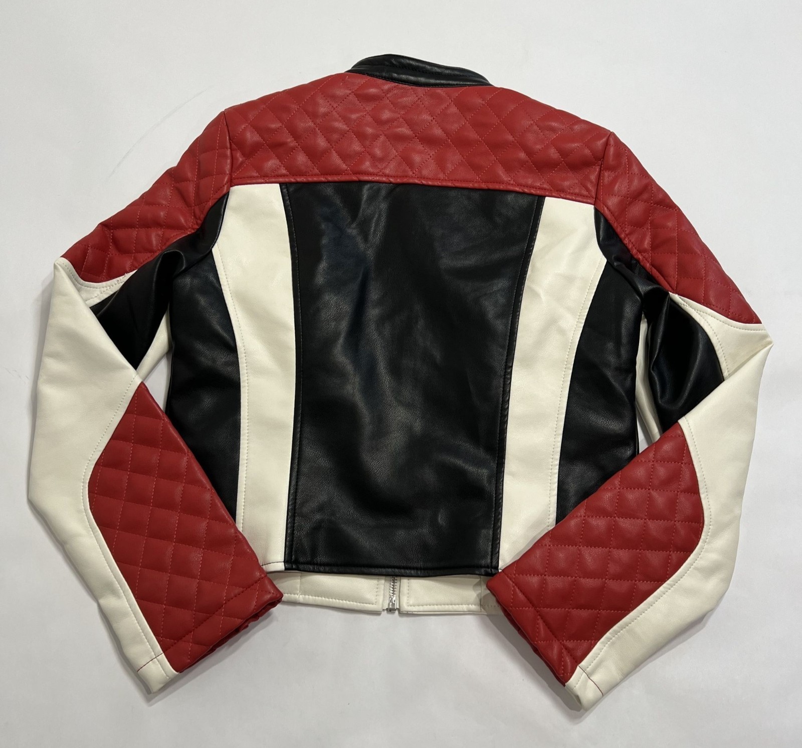 Akira Rema Racer Moto Jacket in White Red Black
