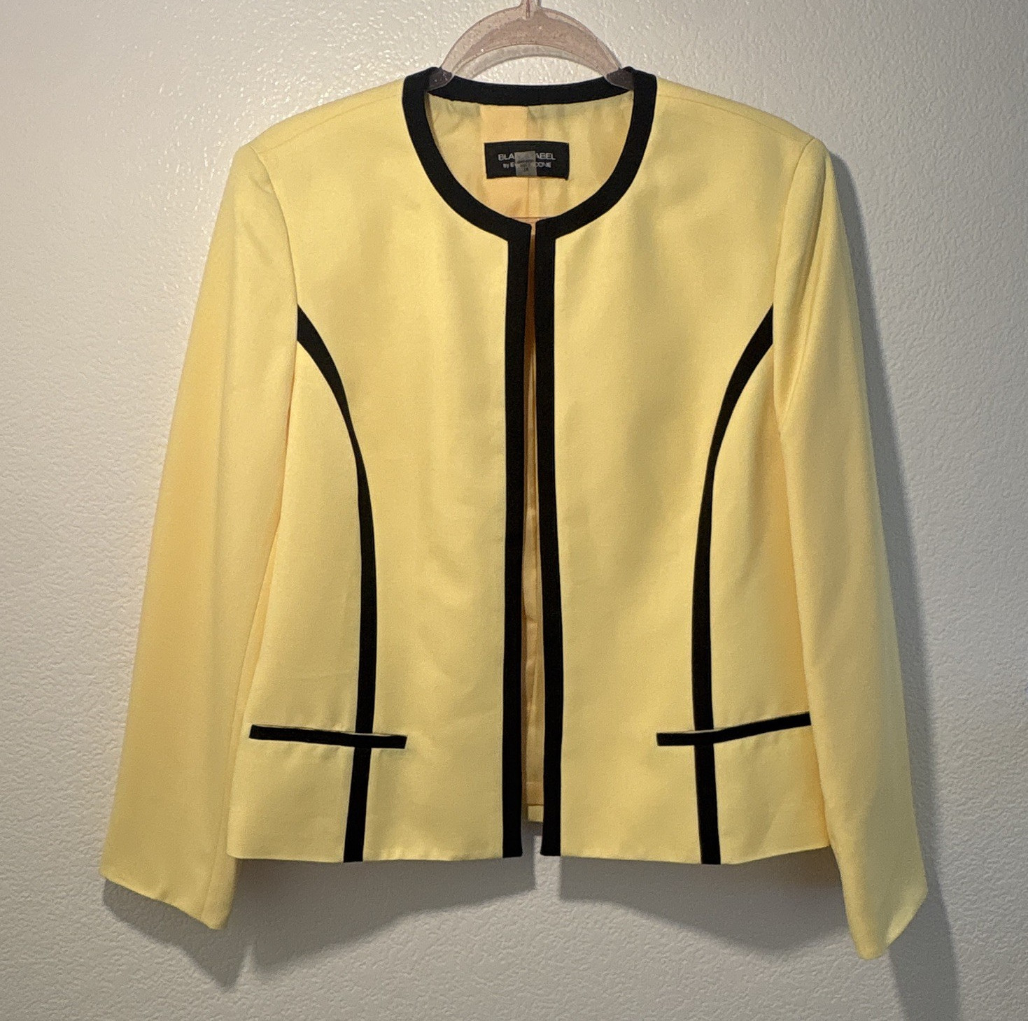 Black Label by Evan-Picone Women’s Yellow Open Front Jacket, Trim, Lined, 14