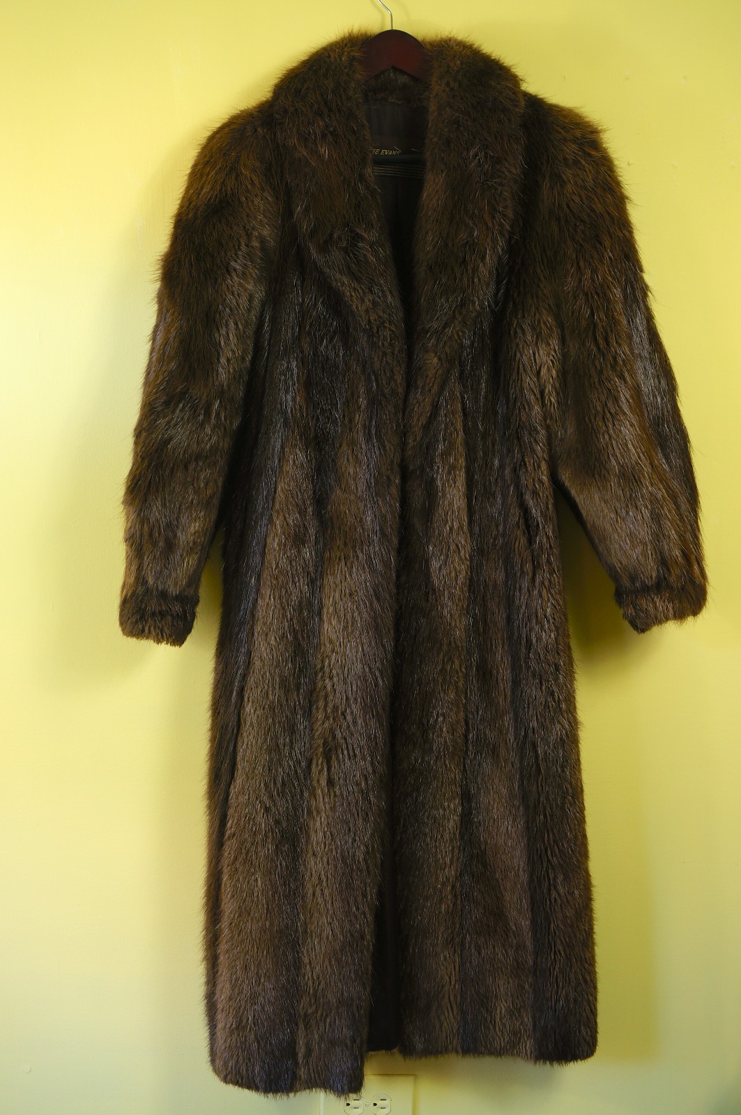 Evans Collection Dark Brown Beaver Fur Full Length Jacket ~ Size Large