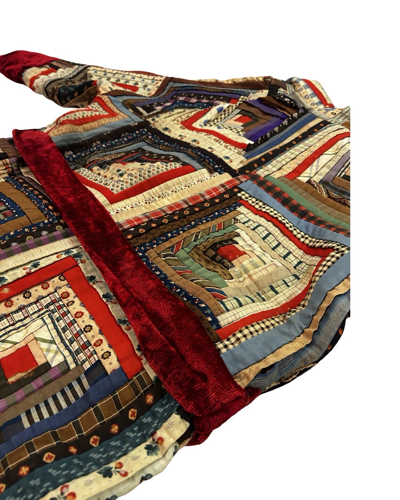 Handcrafted Vintage Log Cabin Quilt Up Cycled Long Coat Size Large NEW!!!