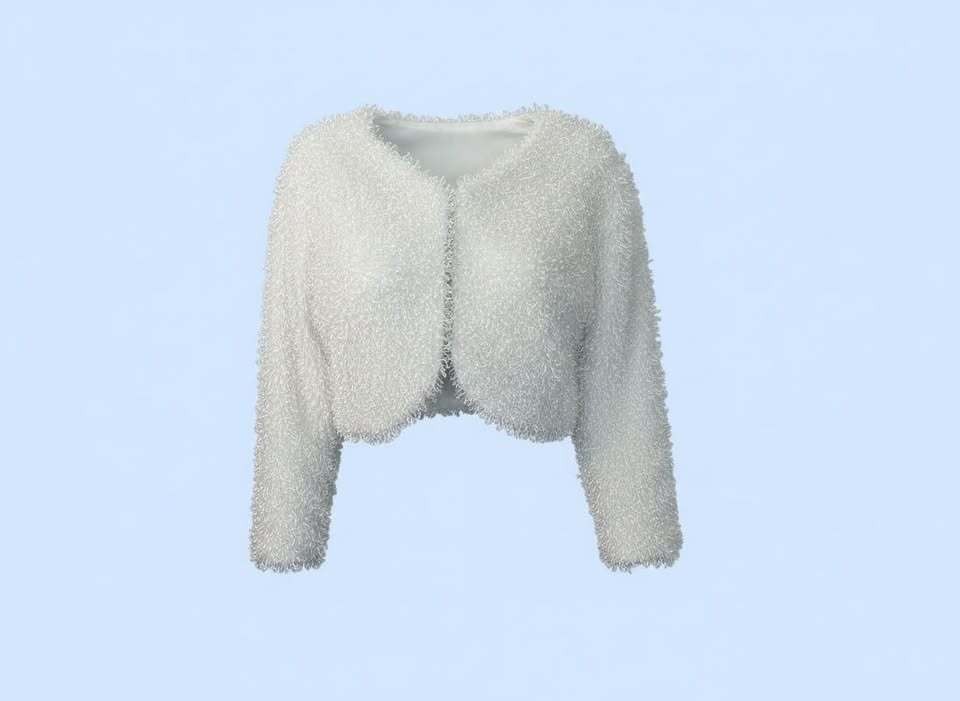 White Shaggy Faux Fur Cropped Bolero Jacket