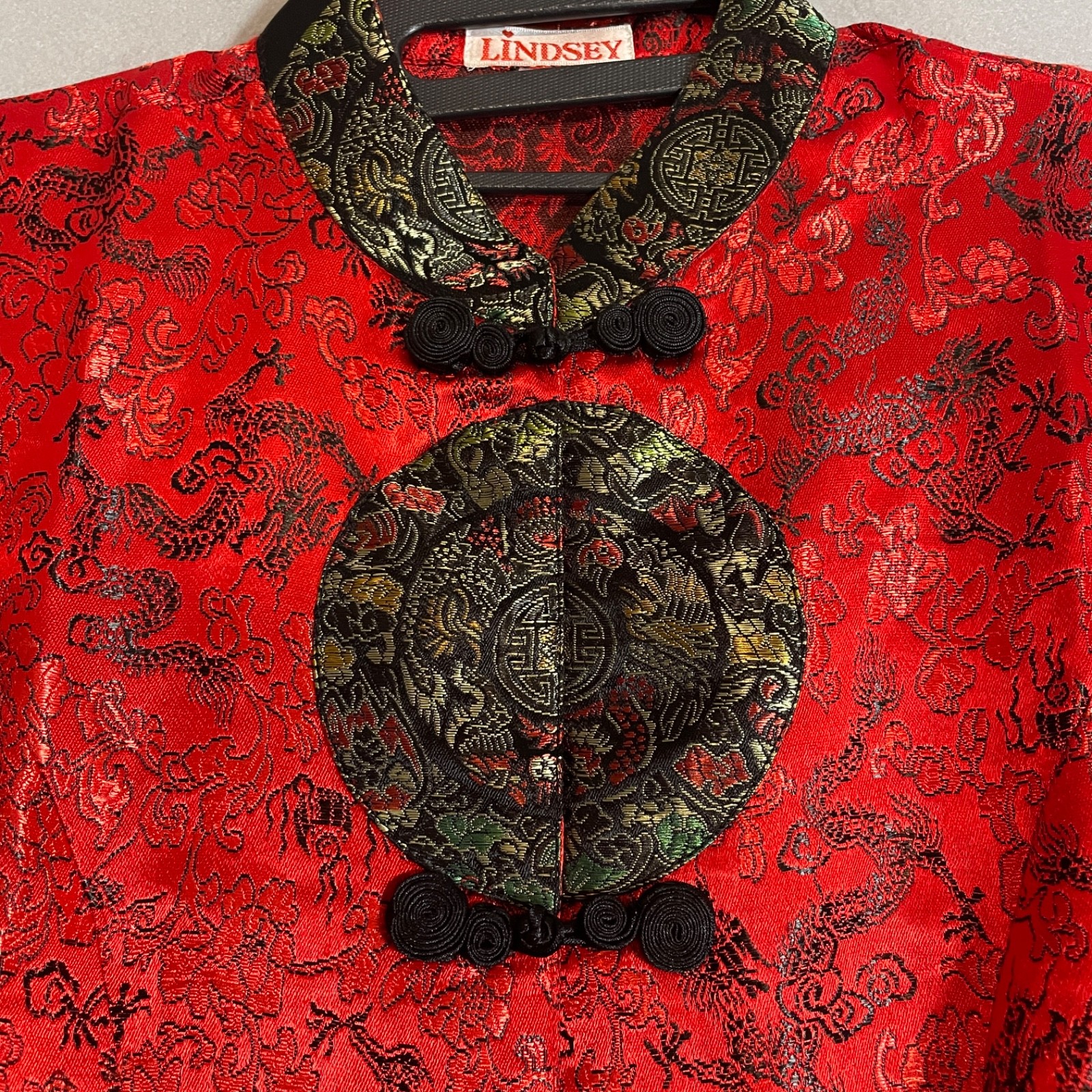Lindsey Red Silk Brocade Cheongsam Qipao Vest Mandarin Collar Frog Button S