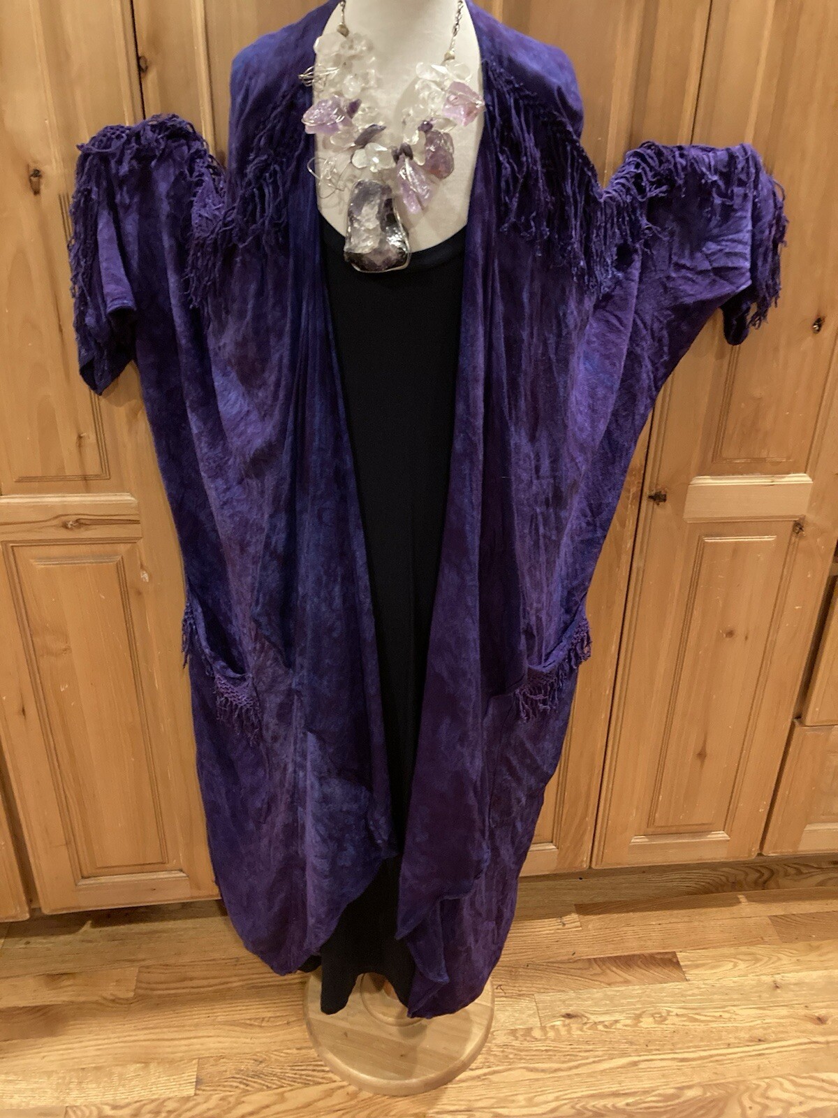 Vintage Art to Wear Kimono Boho Handwoven Ethnic Rare Moroccan Fringe TIE DYE