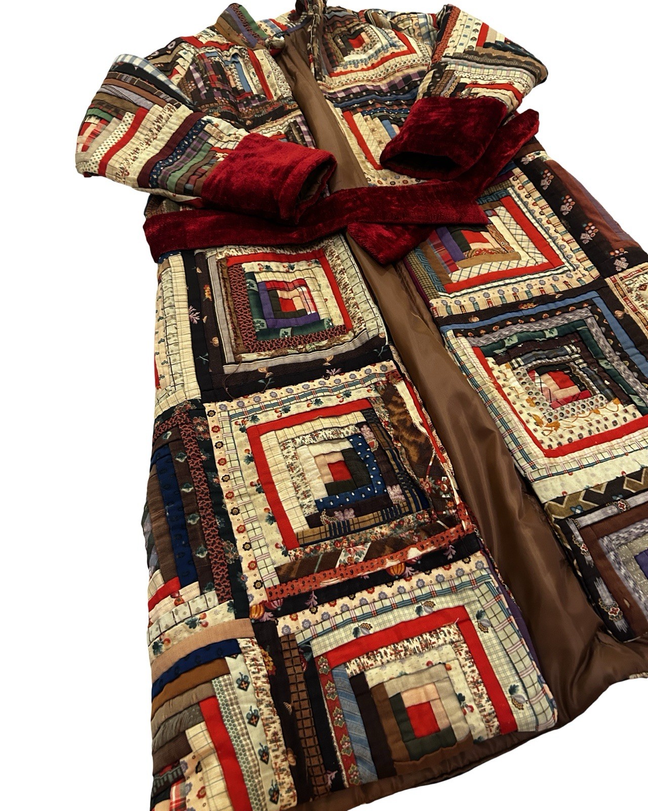 Handcrafted Vintage Log Cabin Quilt Up Cycled Long Coat Size Large NEW!!!