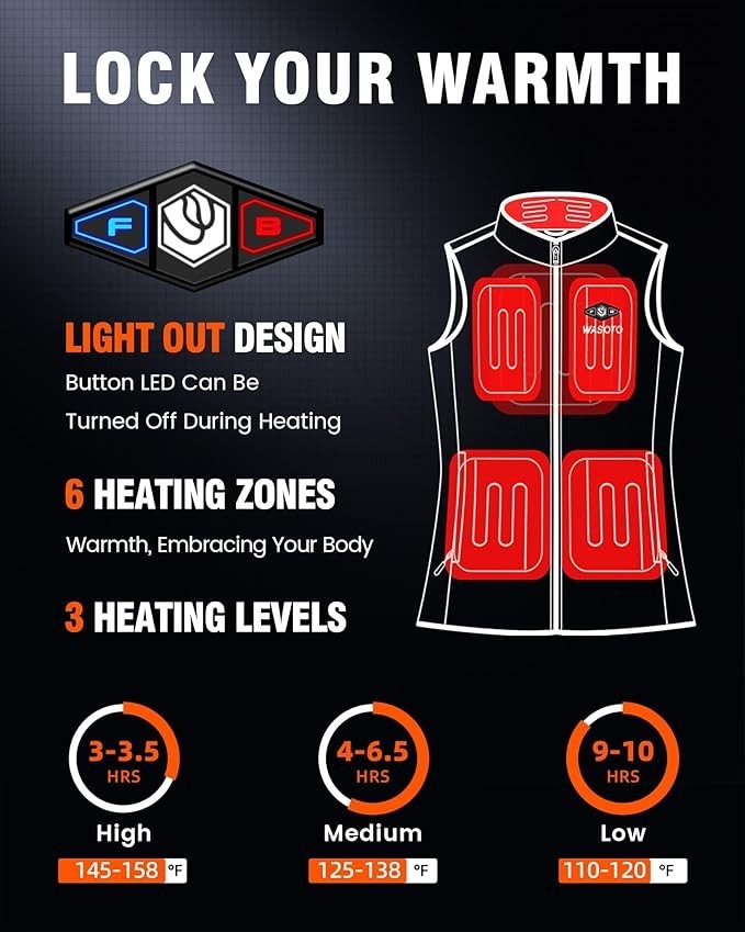 WASOTO Heated Women Fleece Vest 16000mAh Battery Pack Charger Included (Medium)