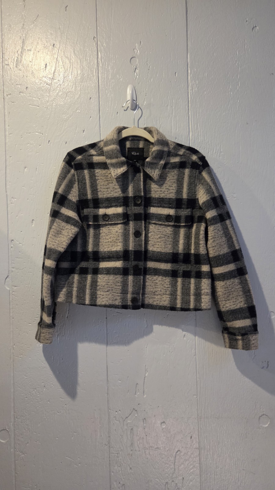 Rails Steffi Jacket Ivory Pacific medium Plaid Cropped Shacket Boxy Black Cream