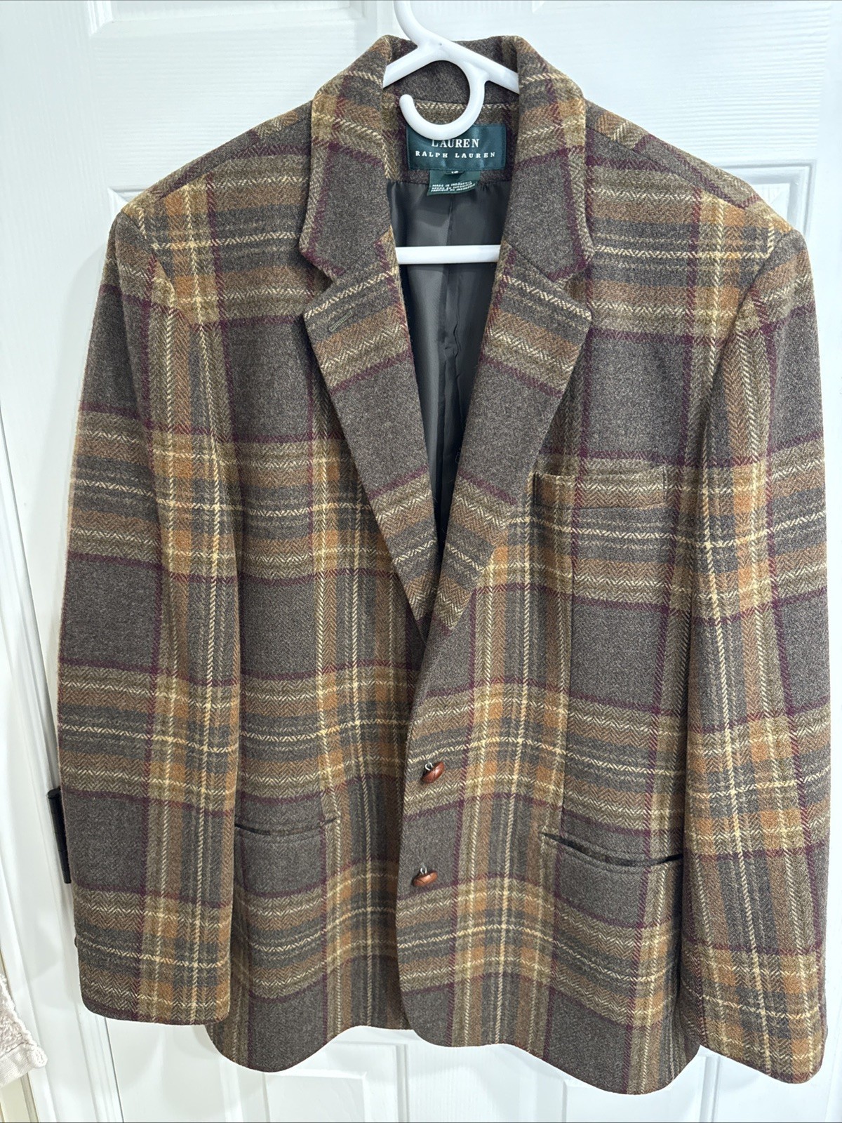Vtg Lauren Ralph Lauren Blazer Elbow Patches & Leather buttons 100% Wool – Sz 16