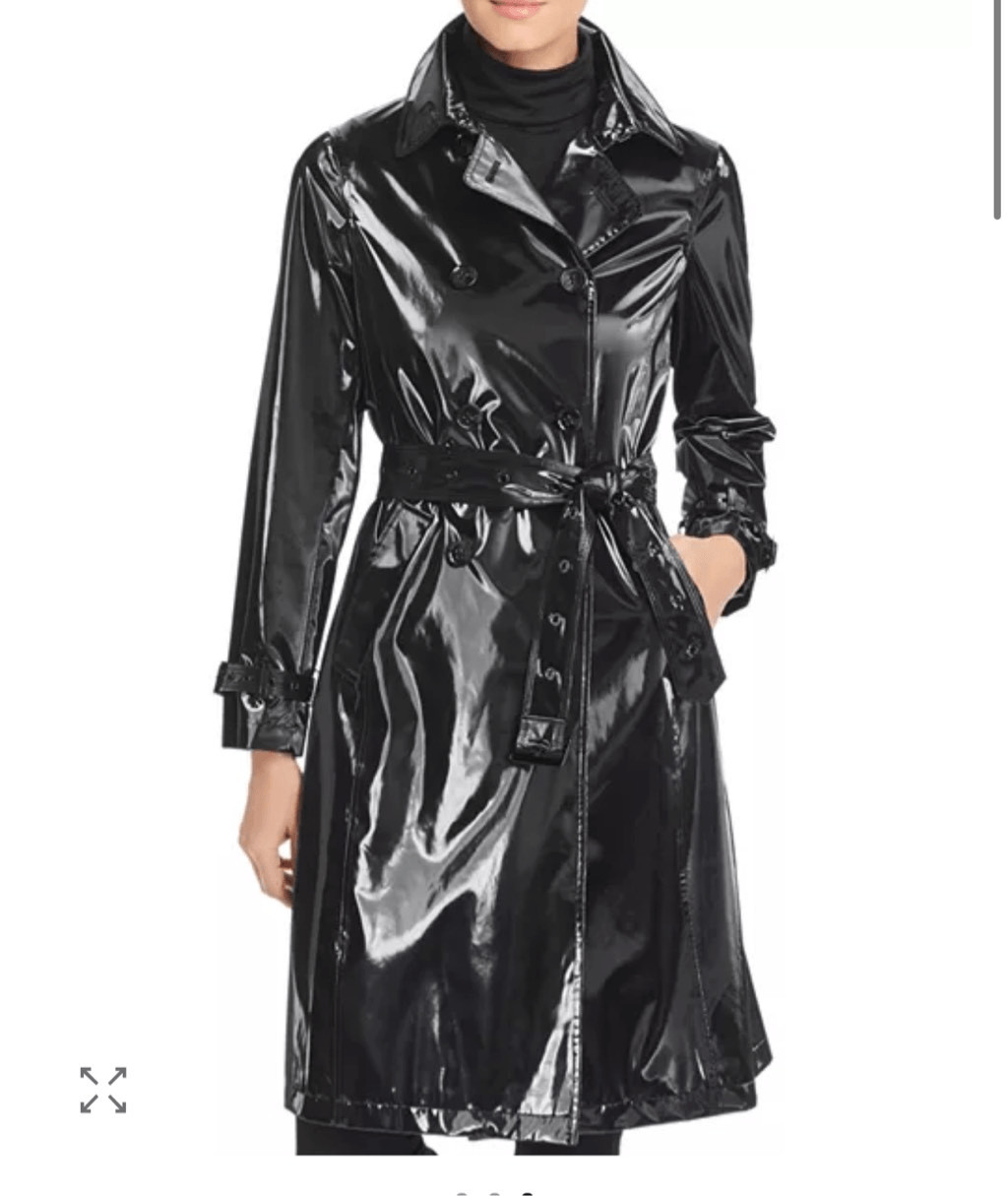 Jane Post $595 High Gloss Trench Coat Black Belted Rain Jacket Women’s M NEW