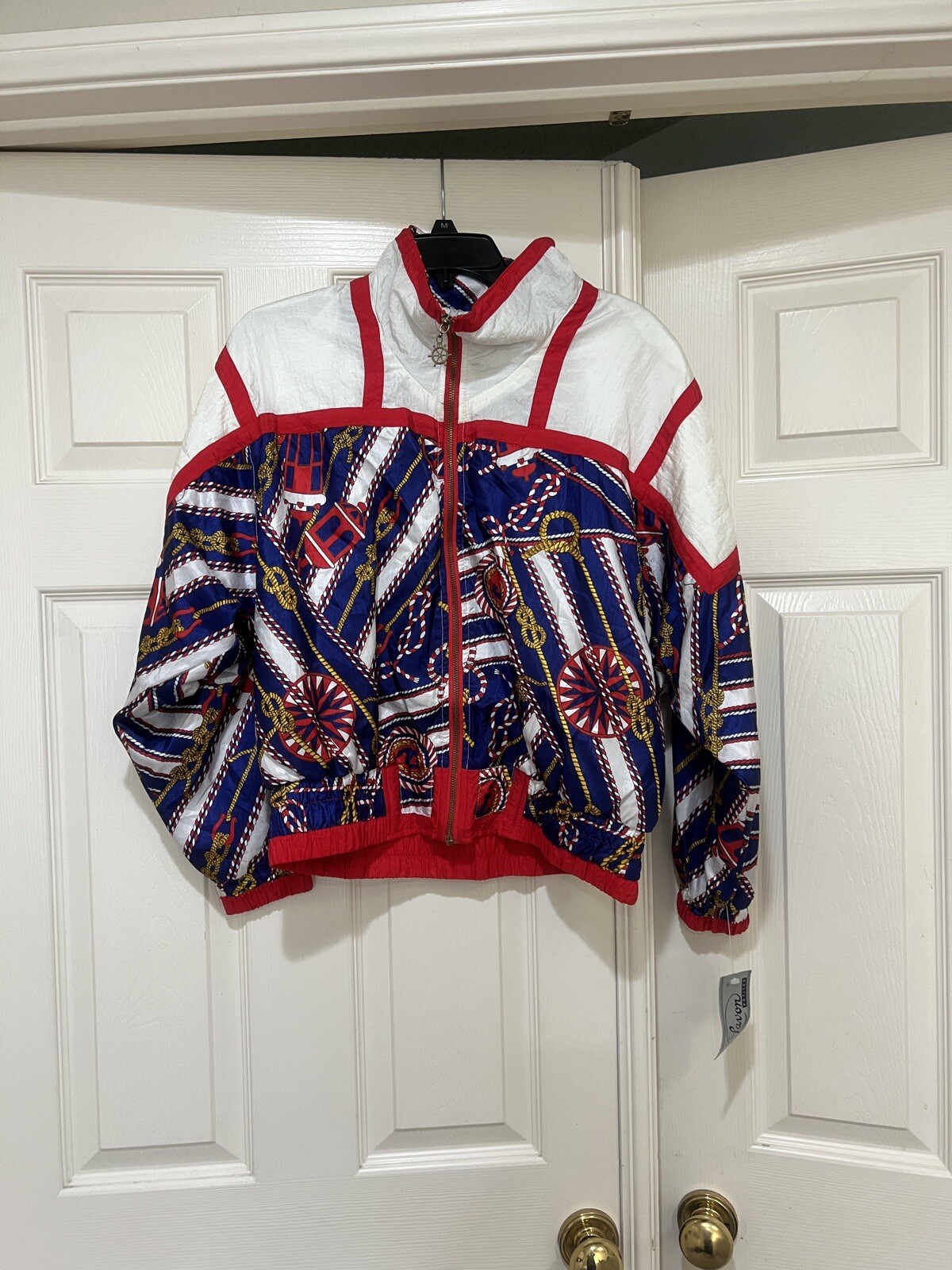 Lavon Cheerful Corp Red White and Blue Nautical Wind Breaker Bomber jacket M