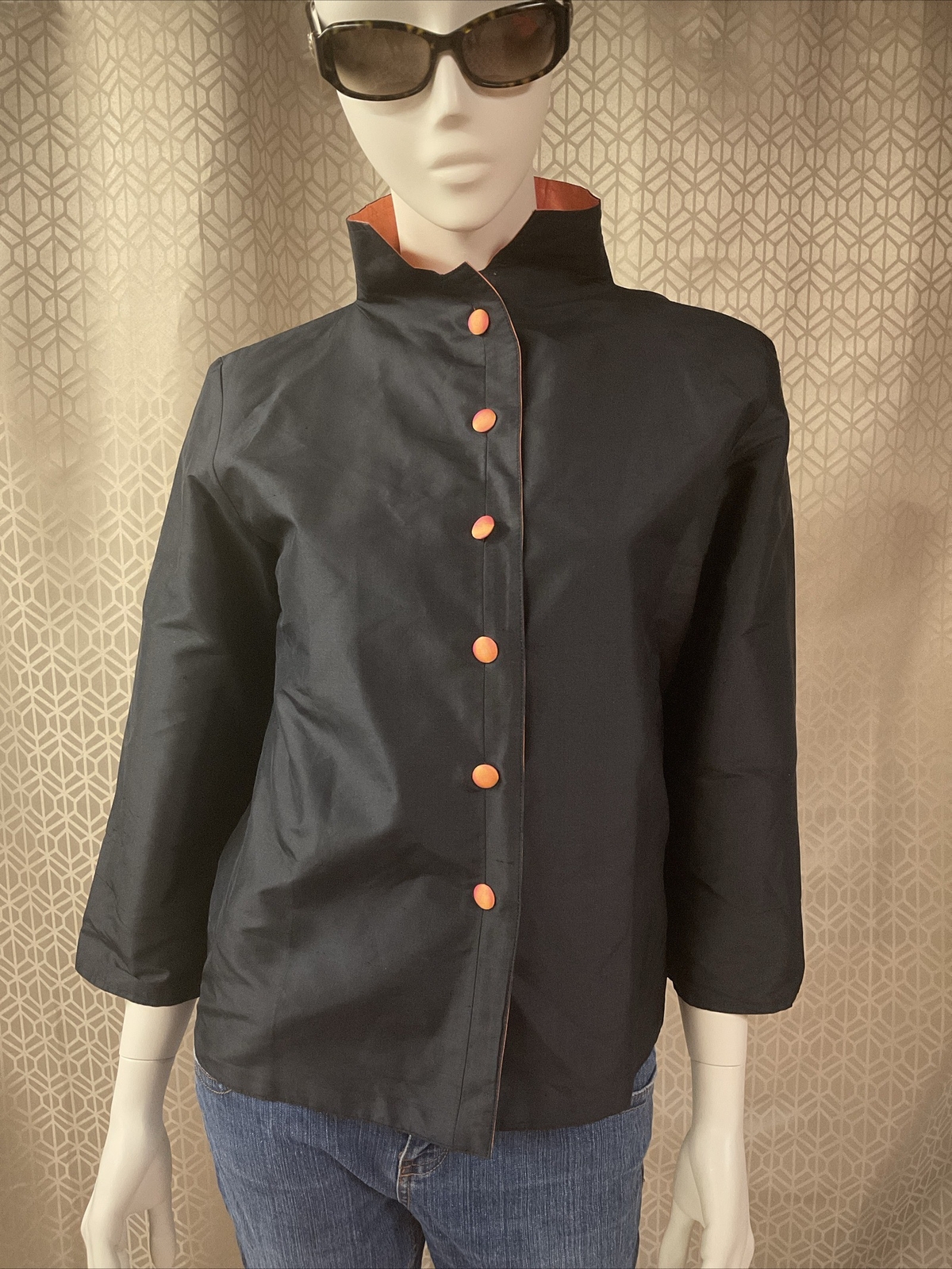 KHAISILK SILK REVERSIBLE BLACK/ORANGE JACKET BUTTON UP SZ M