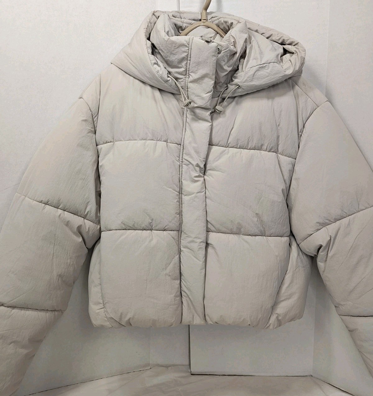 ZARA Water Repellent Windproof Hooded Puffer Jacket Ecru Beige M NWT 4749/747
