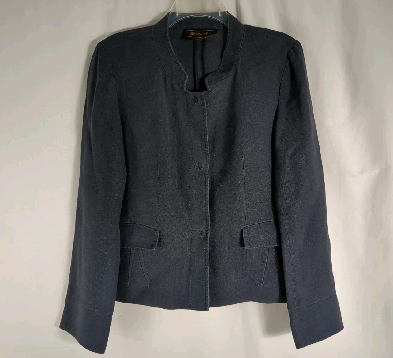 ✨💙 Loro Piana Heathered Navy Silk Linen Blend Snap Front Blazer Jacket – IT 46