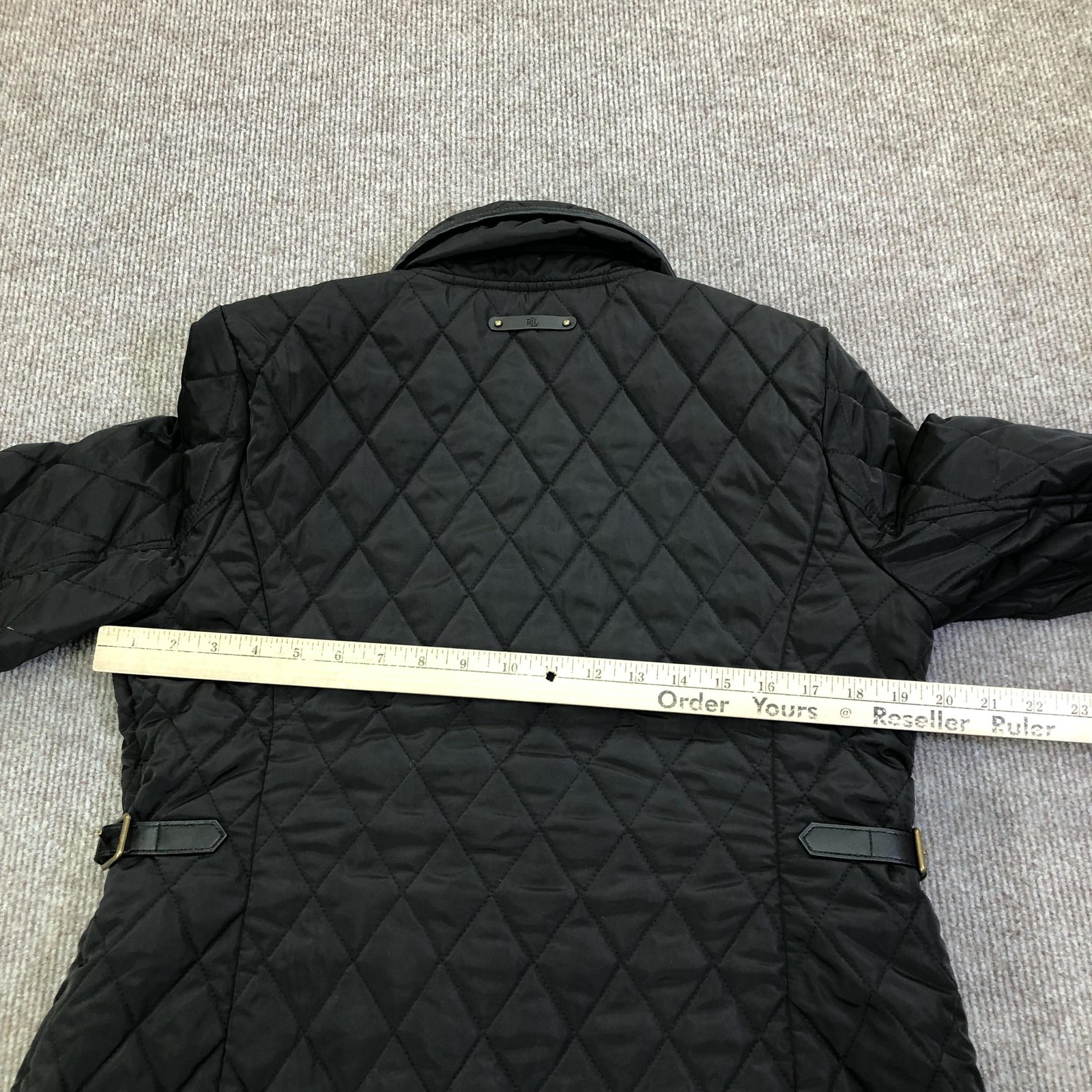 Lauren Ralph Lauren Quilted Jacket Womens PM Petite Black Belted Mid Length Warm