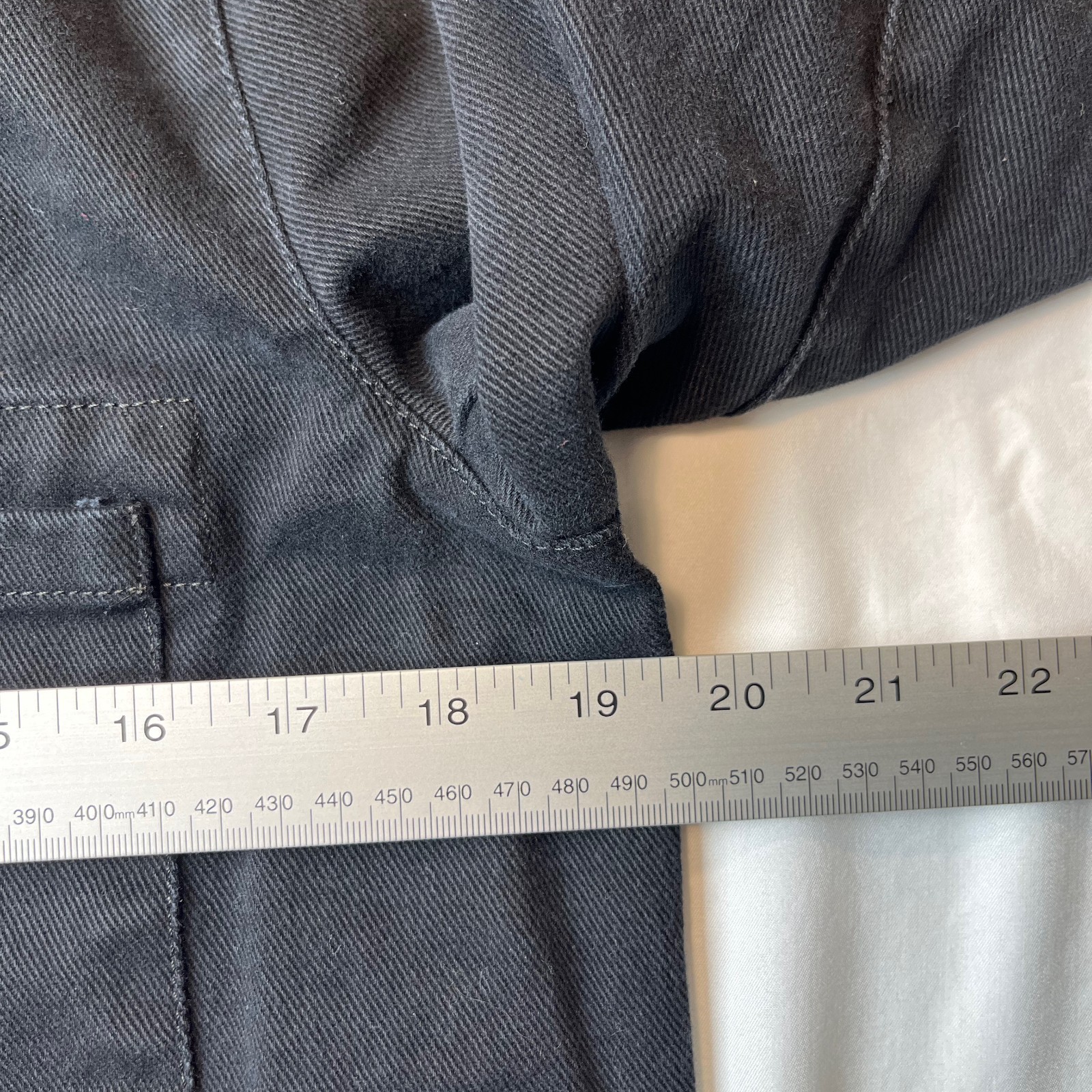 Carleen Triangle Pocket Denim Jacket Chore Coat w/ Back Patch – Made in USA – M