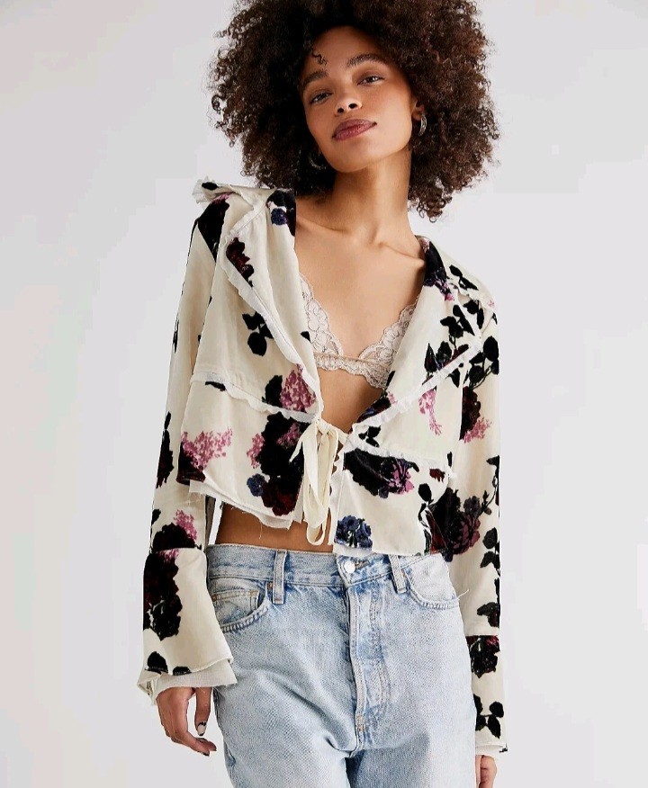 Free People Nicki Floral Velvet Jacket Size Small Boho Gypsy Rock Daisy Jones