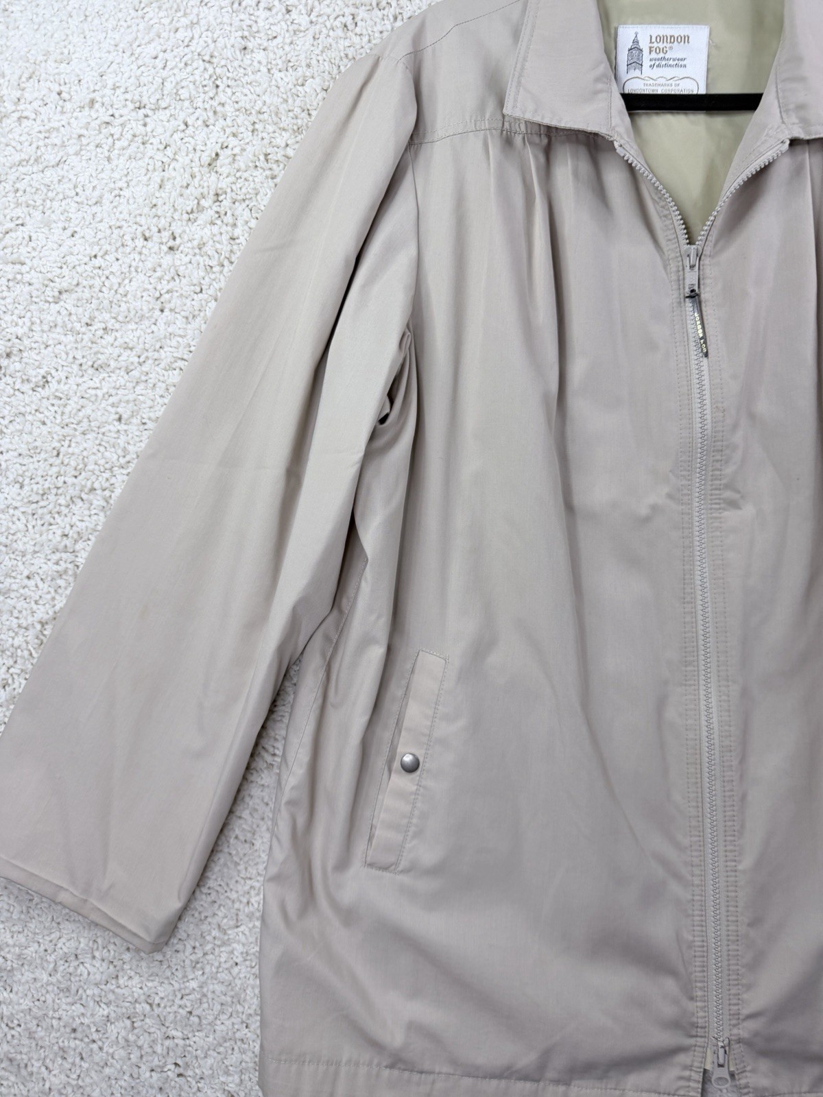 Vintage London Fog Womens 90s Jacket Beige Zip Front Lightweight Coat XL