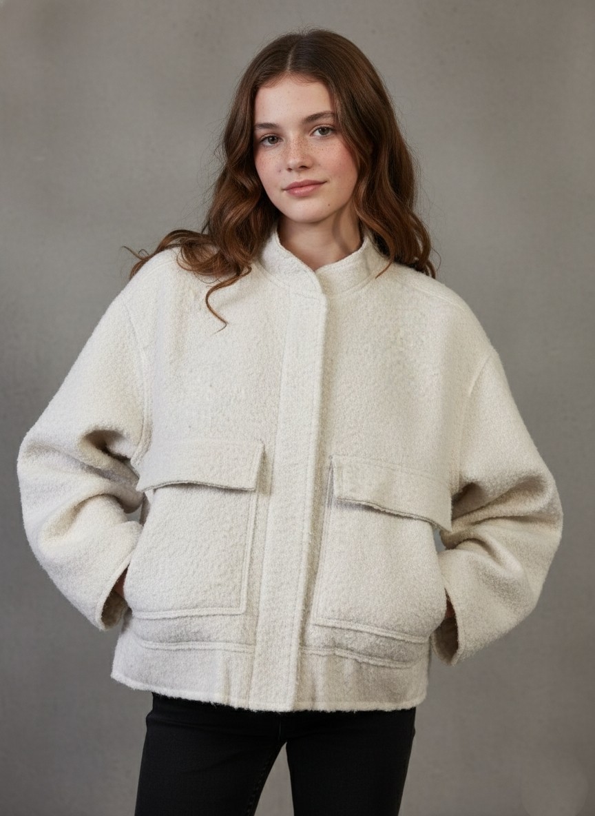 Zara | Cream White | Size 11-12 Years (Fits XS) | Wool Blend | Oversized Texture