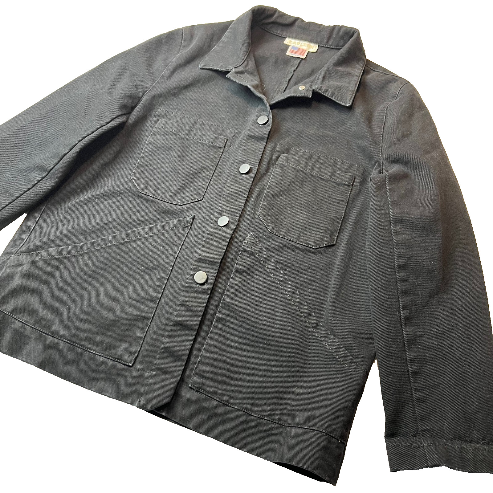 Carleen Triangle Pocket Denim Jacket Chore Coat w/ Back Patch – Made in USA – M
