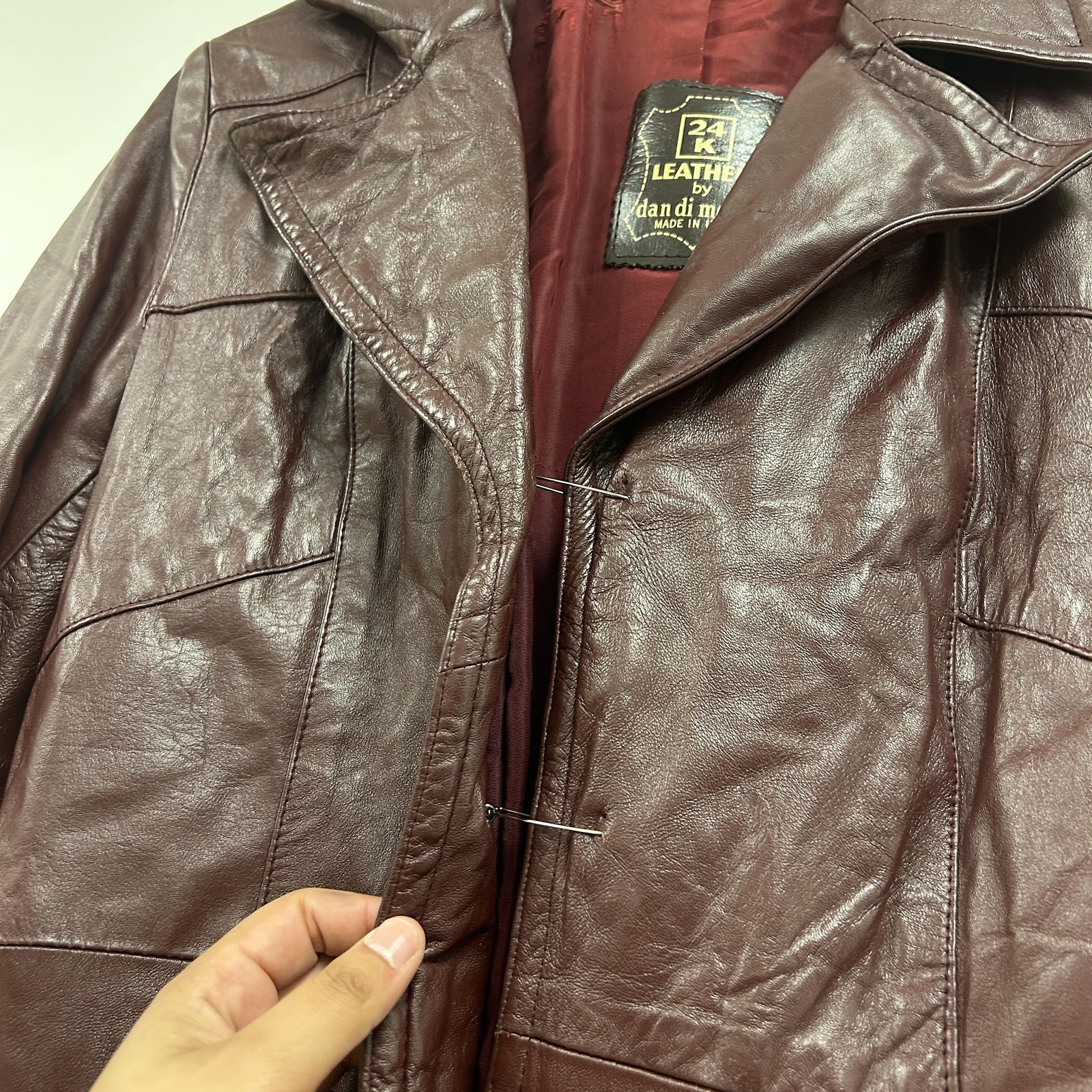 Vintage Dan Di Modes Coat Womens Small Brown Leather Long Trench Belted