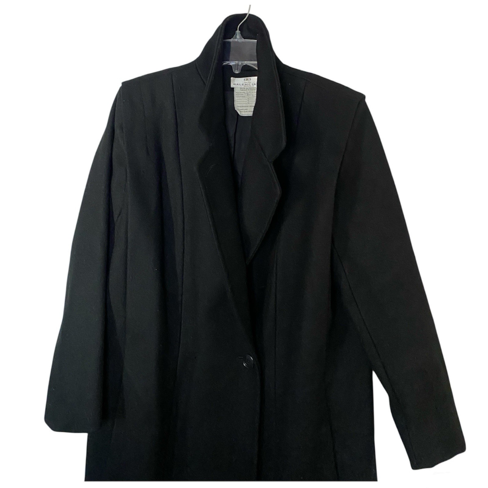 Vintage Le Dix Balenciaga Paris Wool Tailored Black Long Coat Rare Collectible