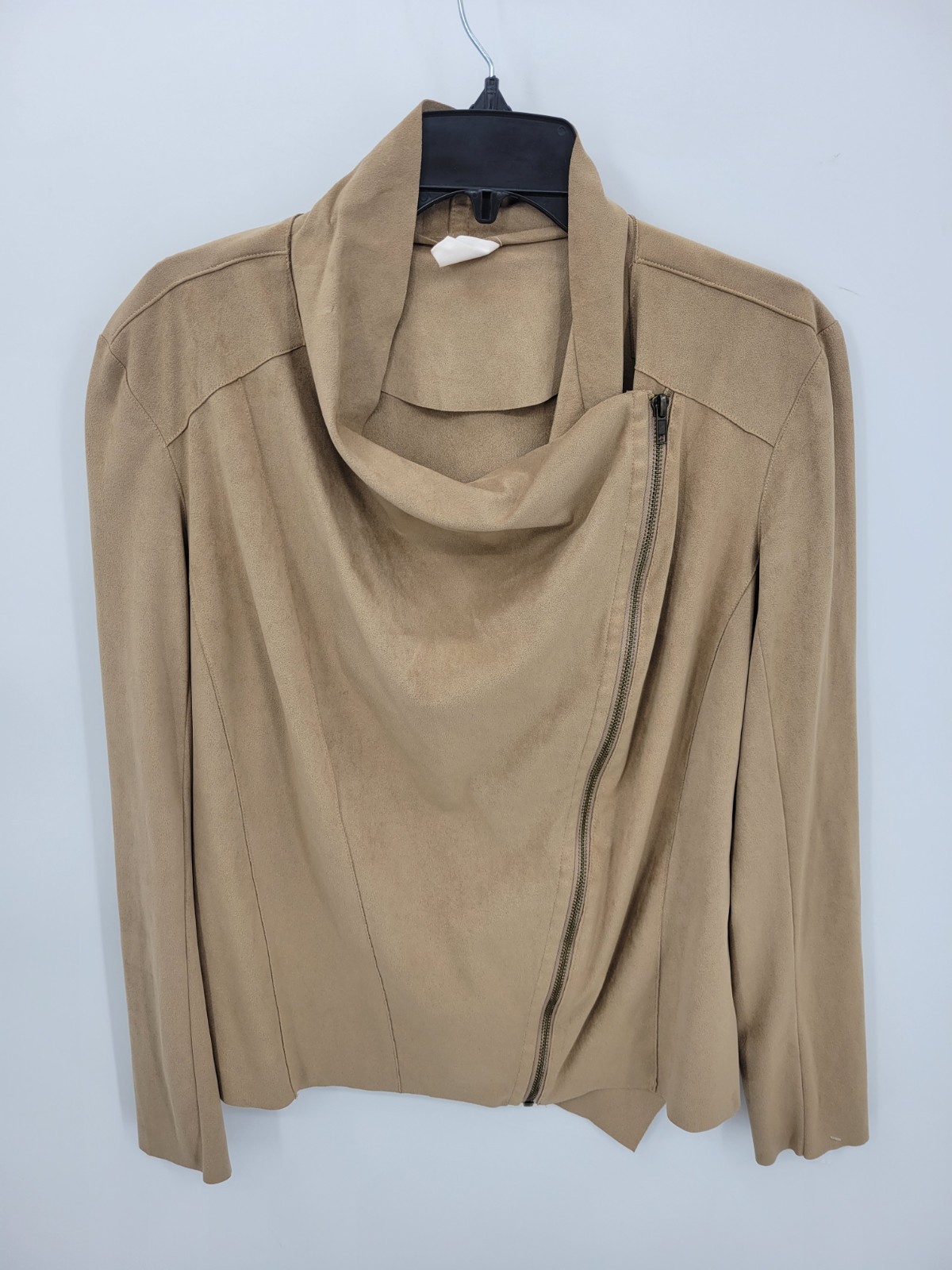 Mote Anthropologie Jacket Womens Medium Brown Faux Suede Drape Front Moto Zip