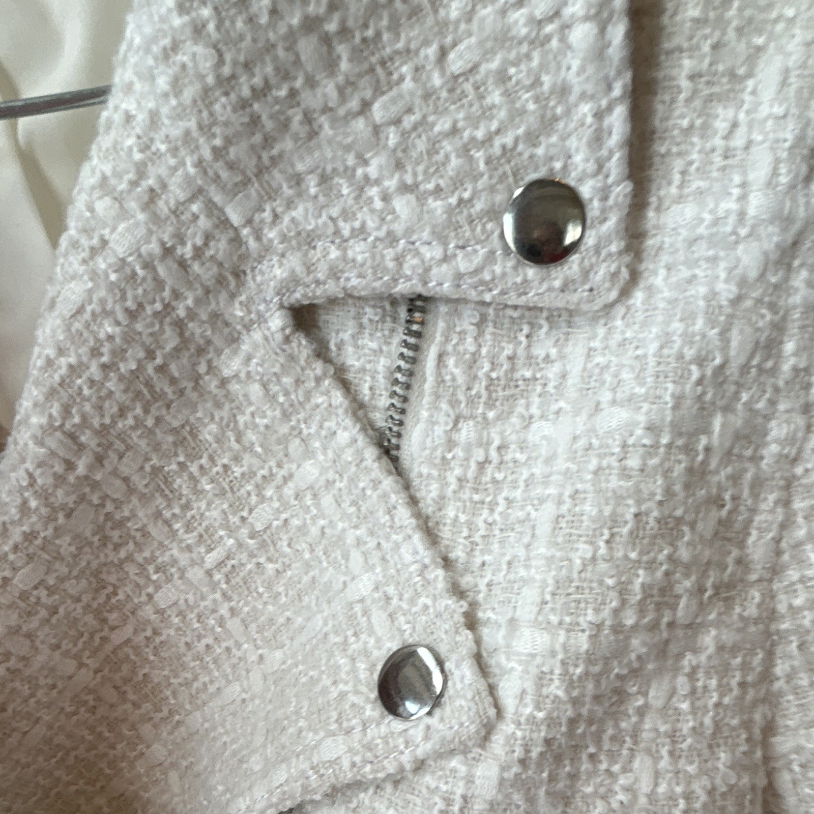 Ann Taylor Women’s Ivory Biker Jacket Collared Full Zip Zipped Pockets Lined 12