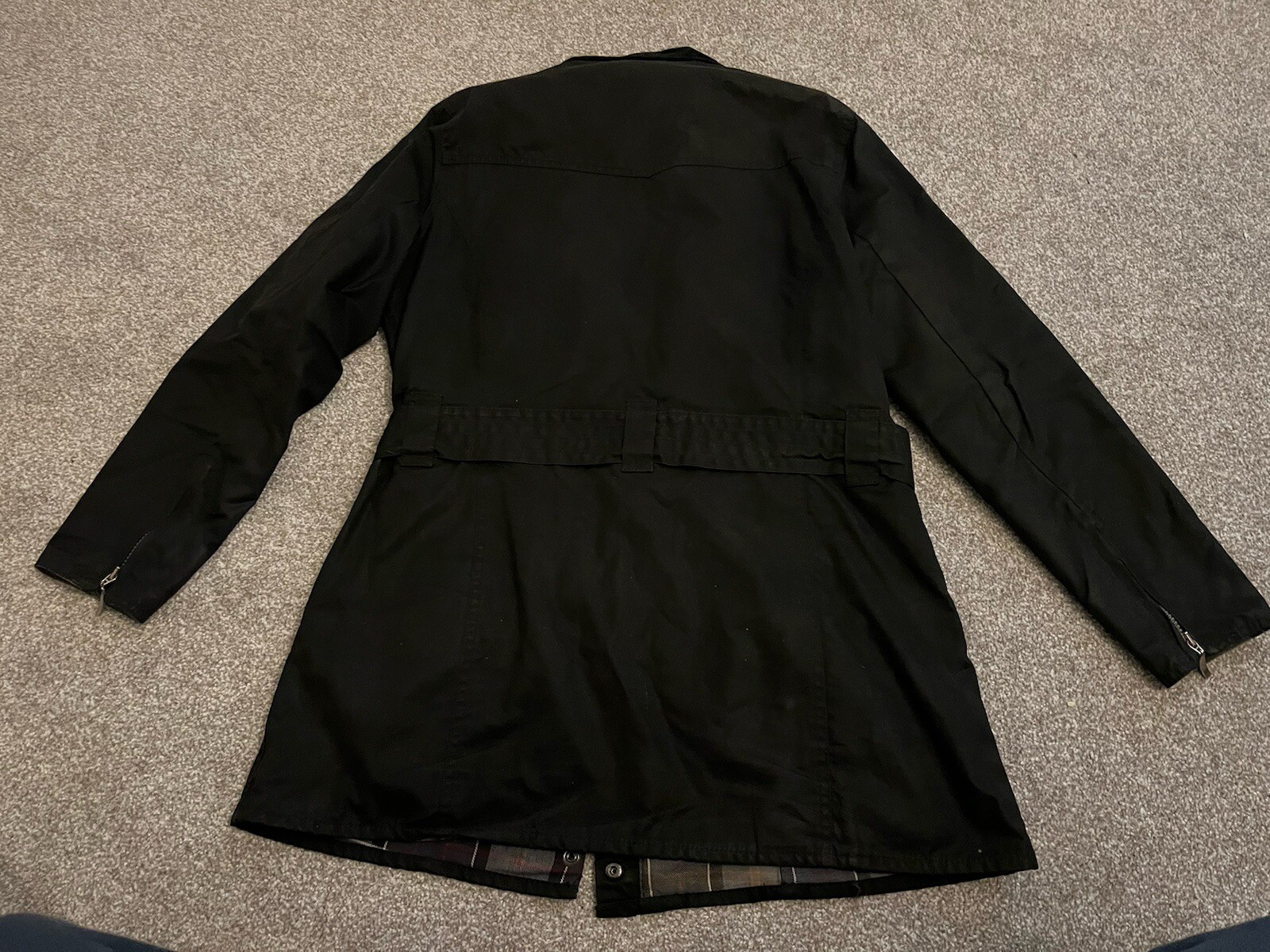 L1500 Women’s Barbour Utility Mac Jacket Black Waxed Cotton Belted Coat Size 12