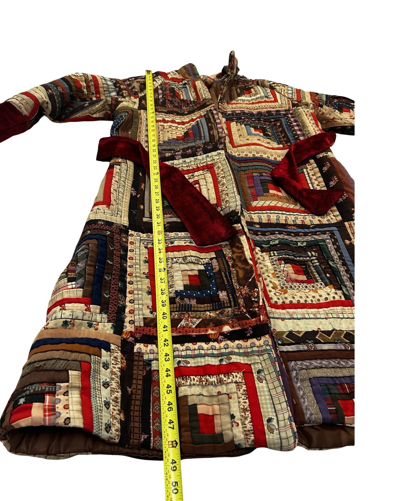 Handcrafted Vintage Log Cabin Quilt Up Cycled Long Coat Size Large NEW!!!