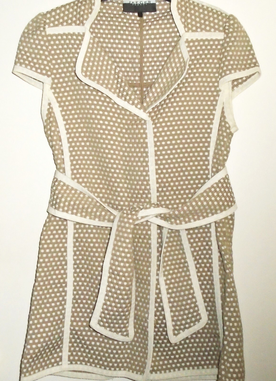 Jaeger London Textured Short Sleeve Belted Jacket brown beige cotton Size 8 vgc