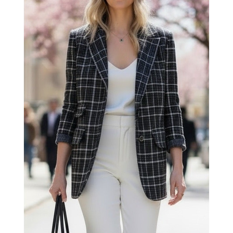FREE PEOPLE JACKET L BLAZER OVERSIZED CHECK GINGHAM ACADEMIA GRUNGE EDGY