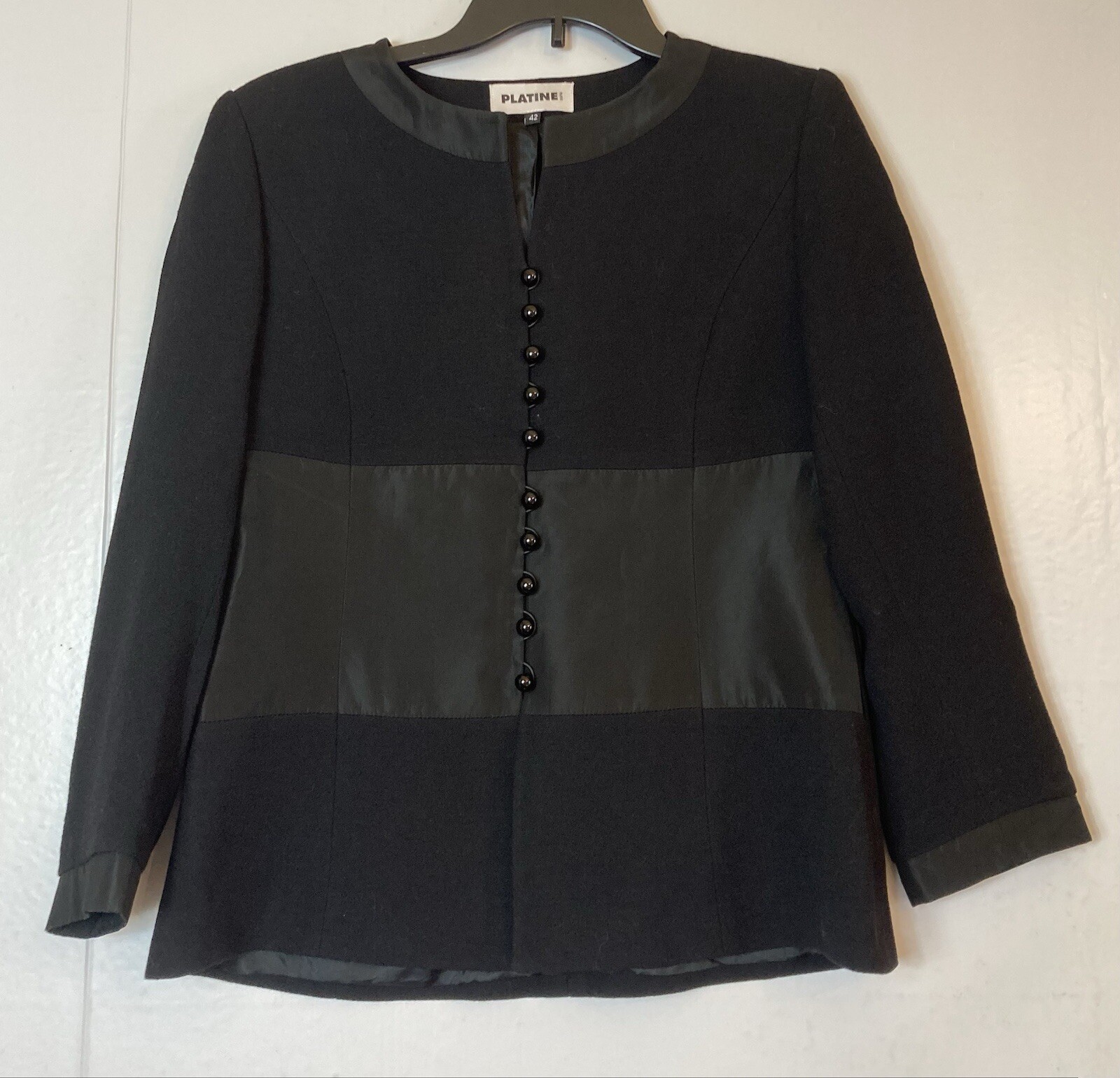 Vintage Platine Paris Black Wool Crepe Jacket Womens Size 42 Formal Old Money
