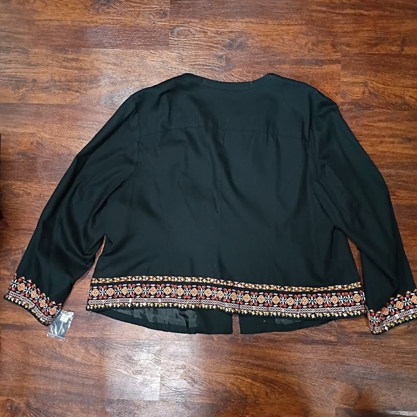 INC International Concepts Womens Embroidered Black Jacket 3X Cotton Polyester