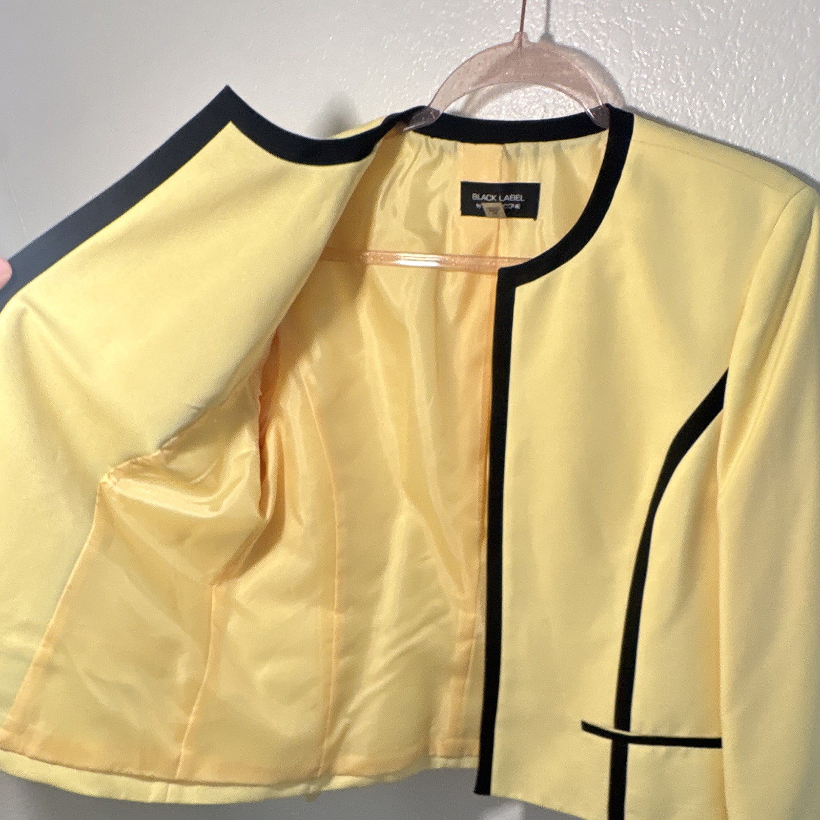 Black Label by Evan-Picone Women’s Yellow Open Front Jacket, Trim, Lined, 14
