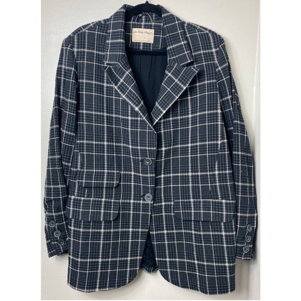 FREE PEOPLE JACKET L BLAZER OVERSIZED CHECK GINGHAM ACADEMIA GRUNGE EDGY