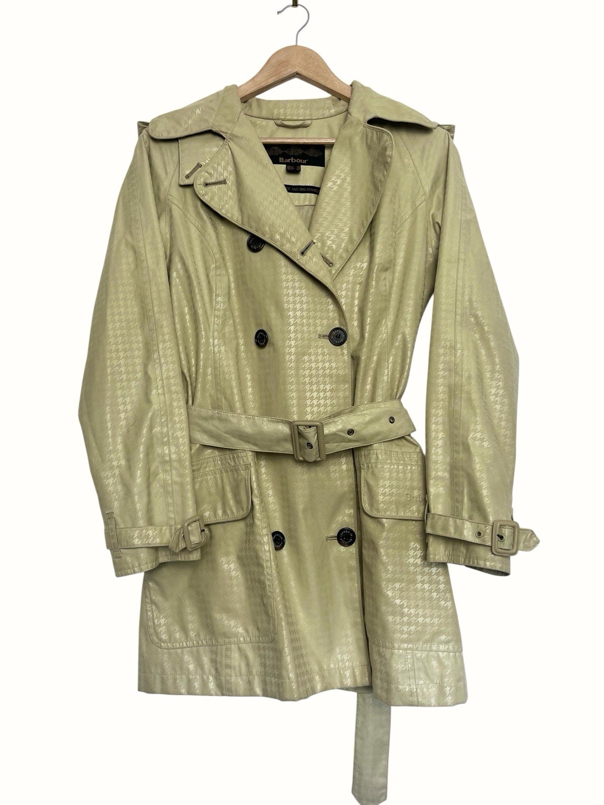 Barbour Houndstooth ‘Valerie’ Beige Waterproof Classic Trench Coat UK 10