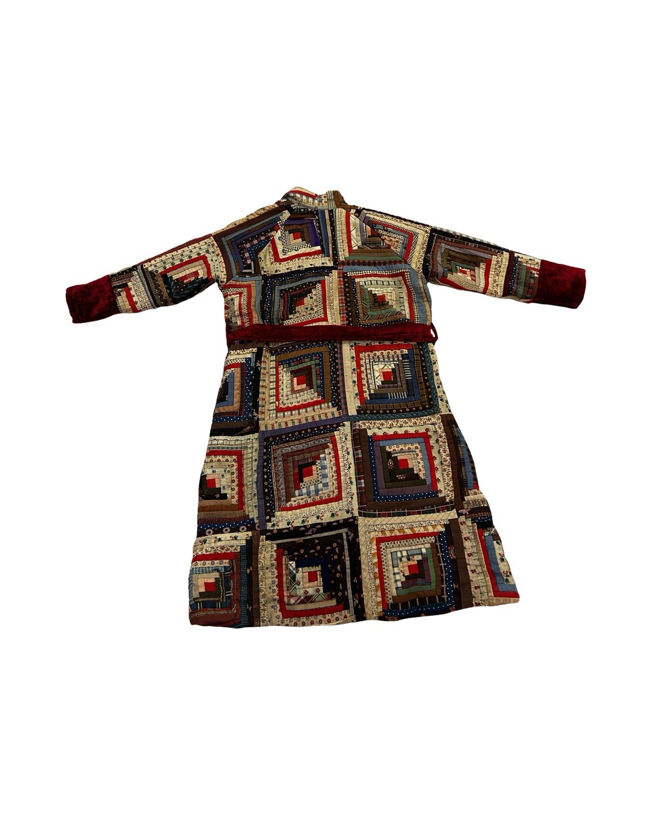 Handcrafted Vintage Log Cabin Quilt Up Cycled Long Coat Size Large NEW!!!