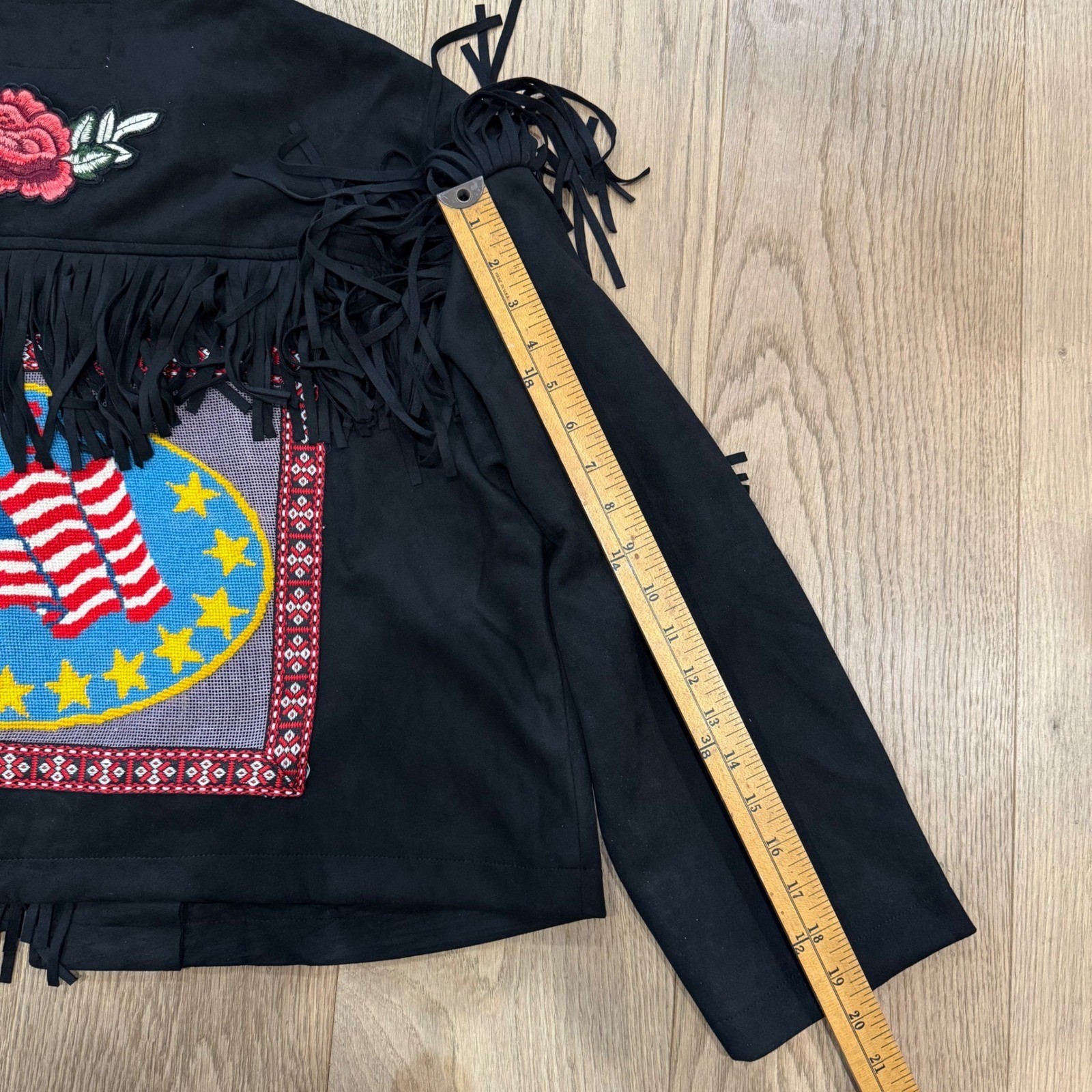 Lesal Up-Cycled Treasures Fringe Western Jacket 1776 Flag Large