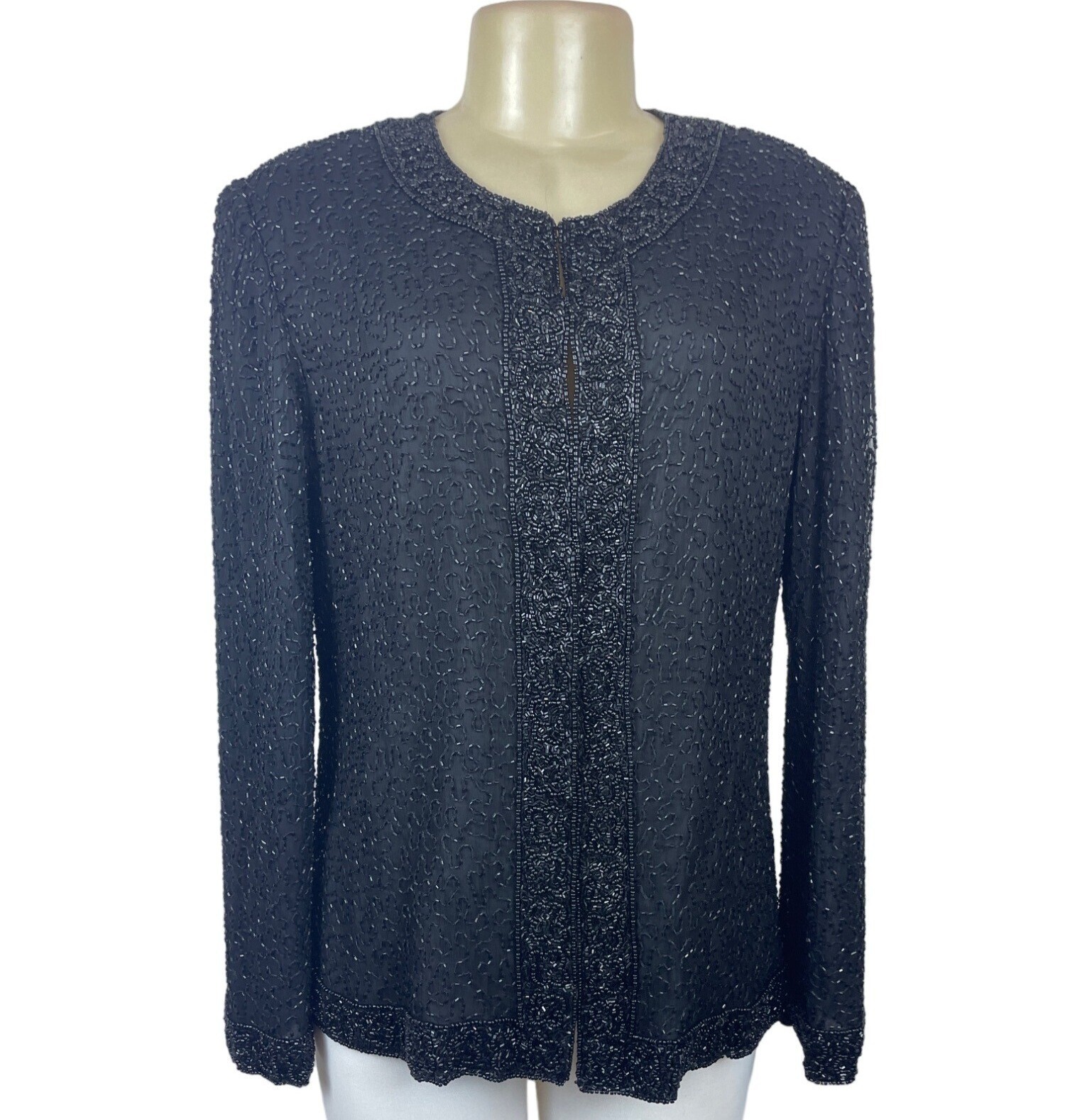 Vintage Lawrence Kayan Women’s Black Silk Beaded Blazer Sweater Sz- L