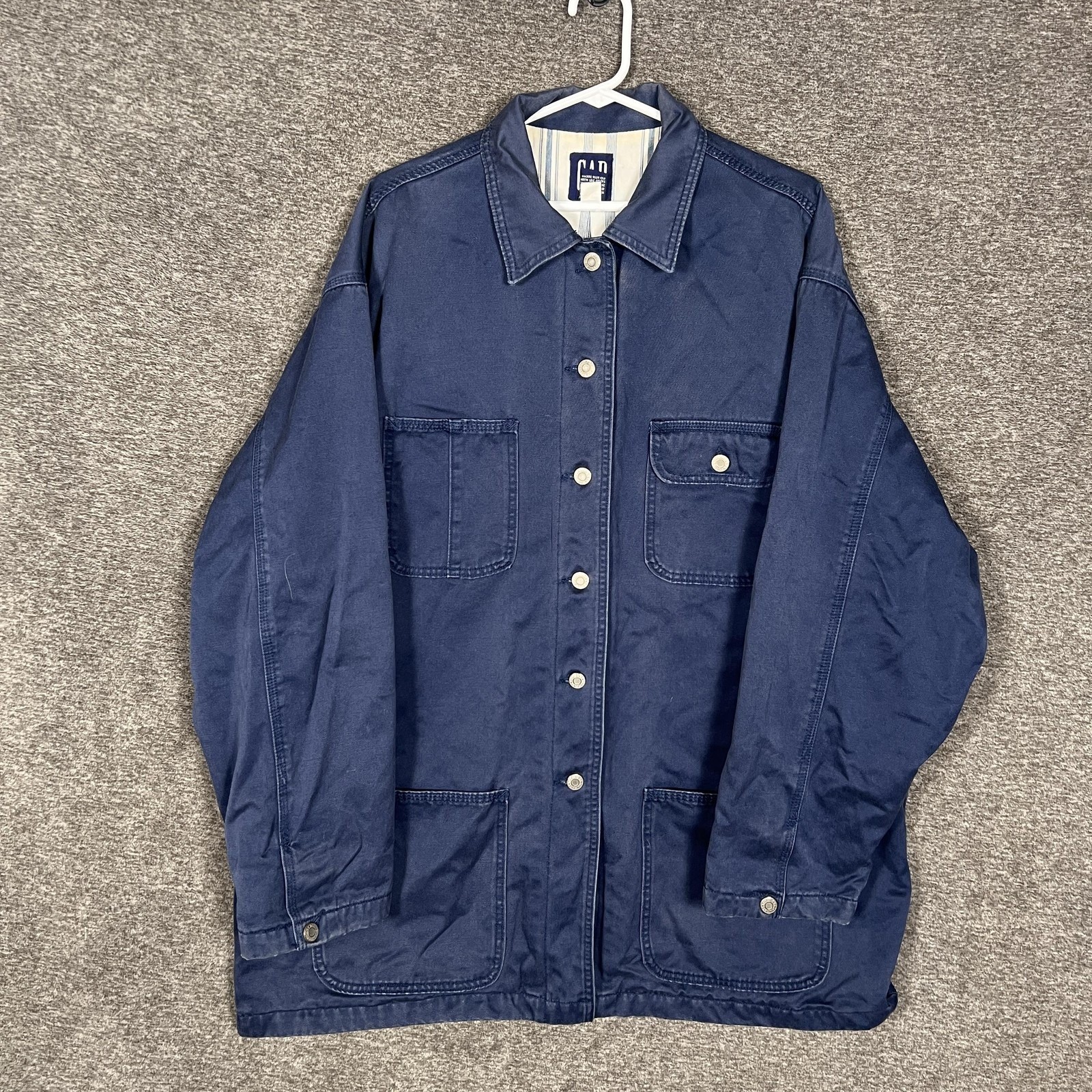Vintage Gap Jacket Womens Large Blue Canvas Chore Coat Workwear Hong Kong 90s