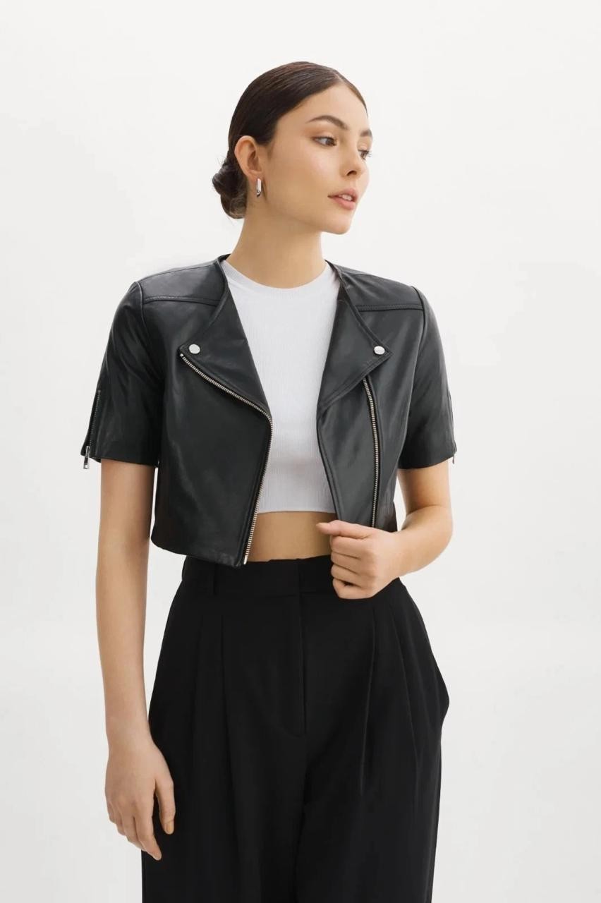 Women’s Black Sheep Leather Cropped Fashion Jacket Butter Soft Leather