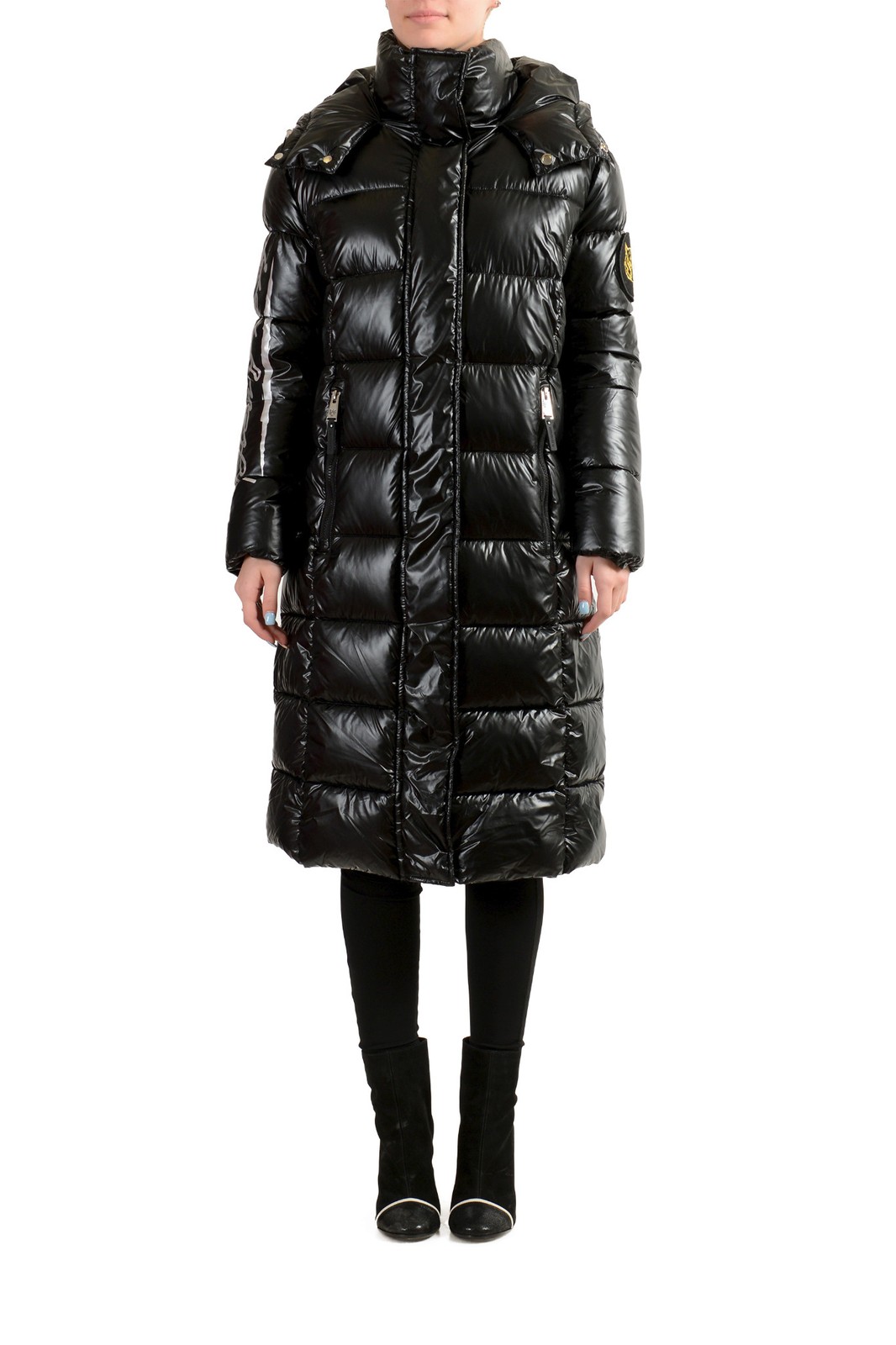 Plein Sport Women’s Hooded Logo Print Zip Up Long Parka Jacket US 2XL IT 48