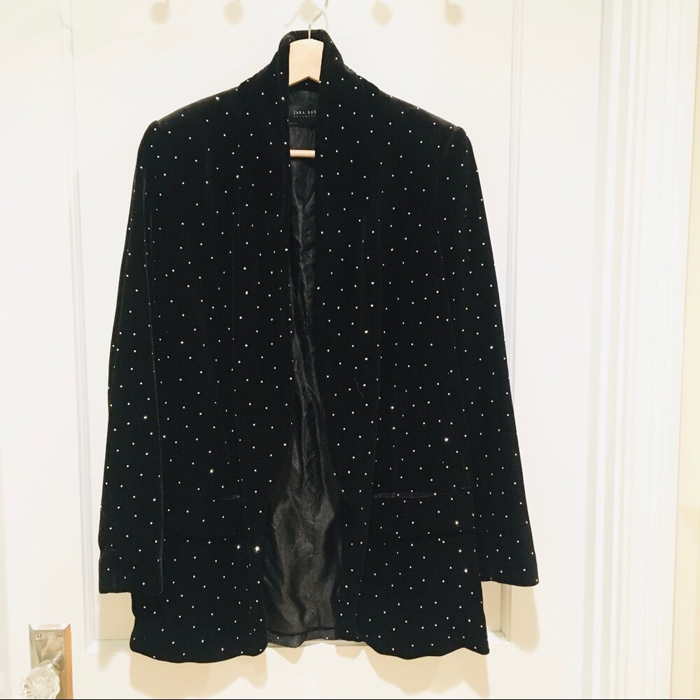Zara Black Velvet Studded Blazer XS