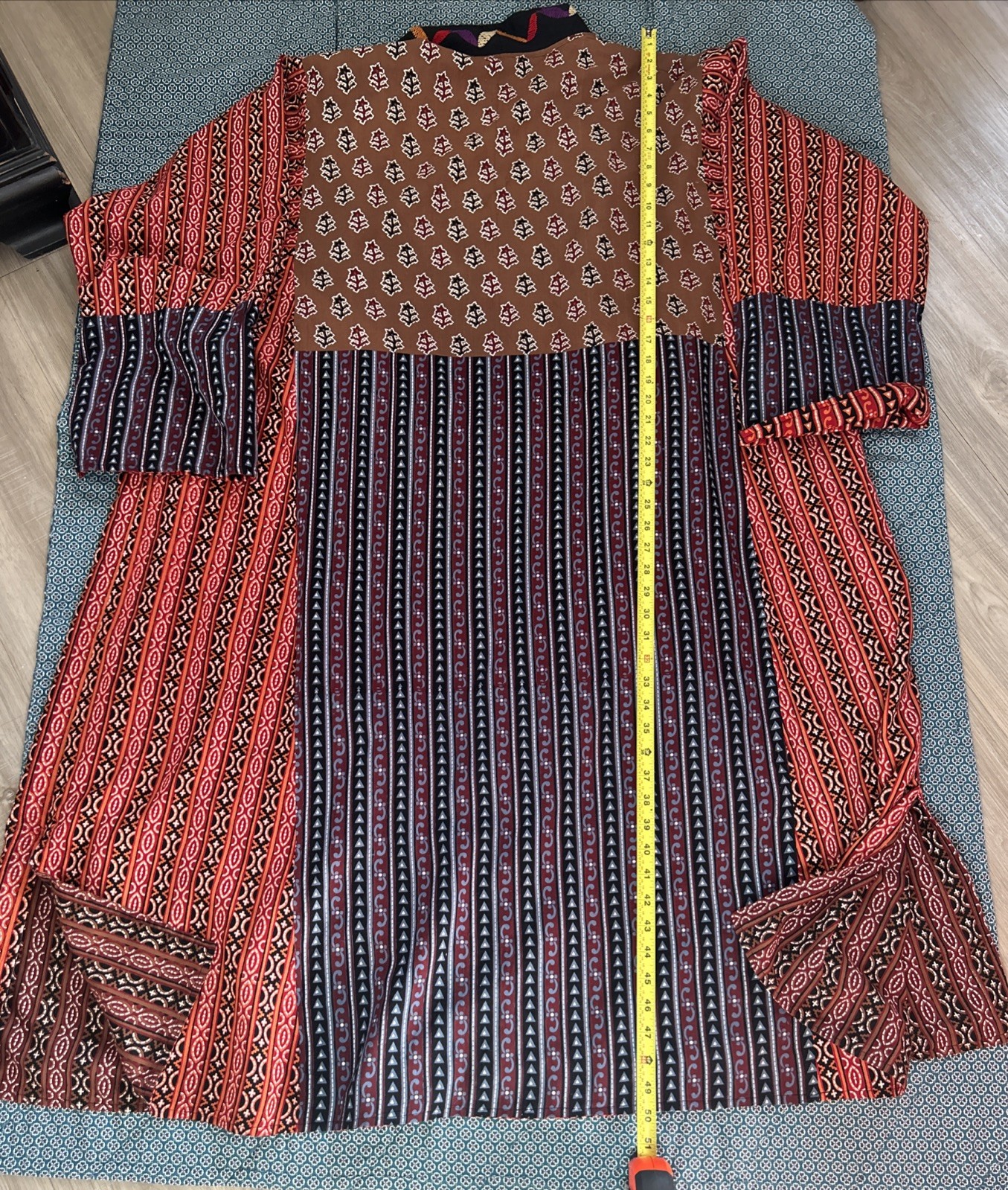 Women’s XL Patchwork Kimono Duster Long Hand Crafted Embroidered Reversible OOAK