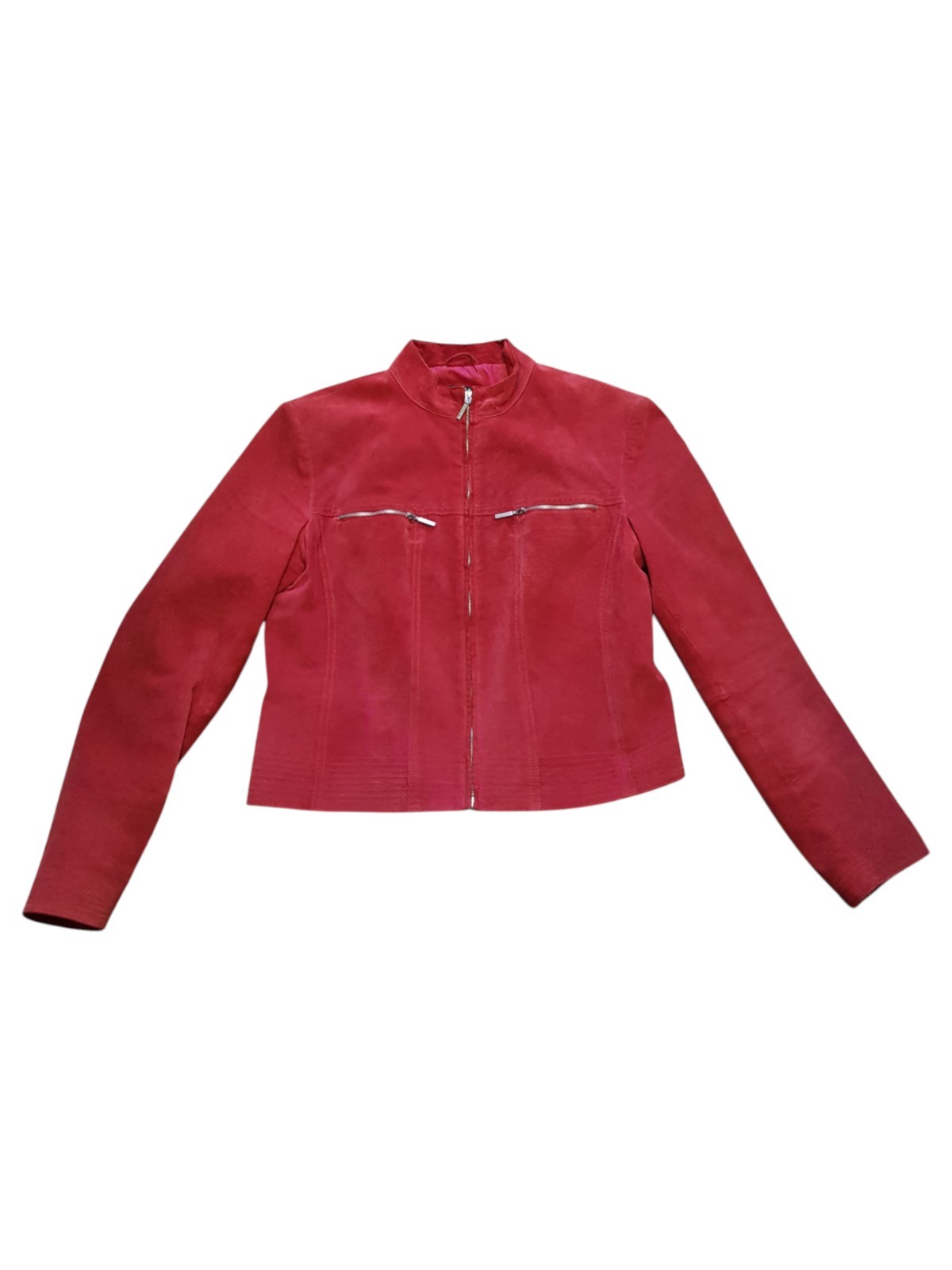 VTG Arma Y2K Red Genuine Leather Cropped Suede Jacket Full Zip Pockets Sz M