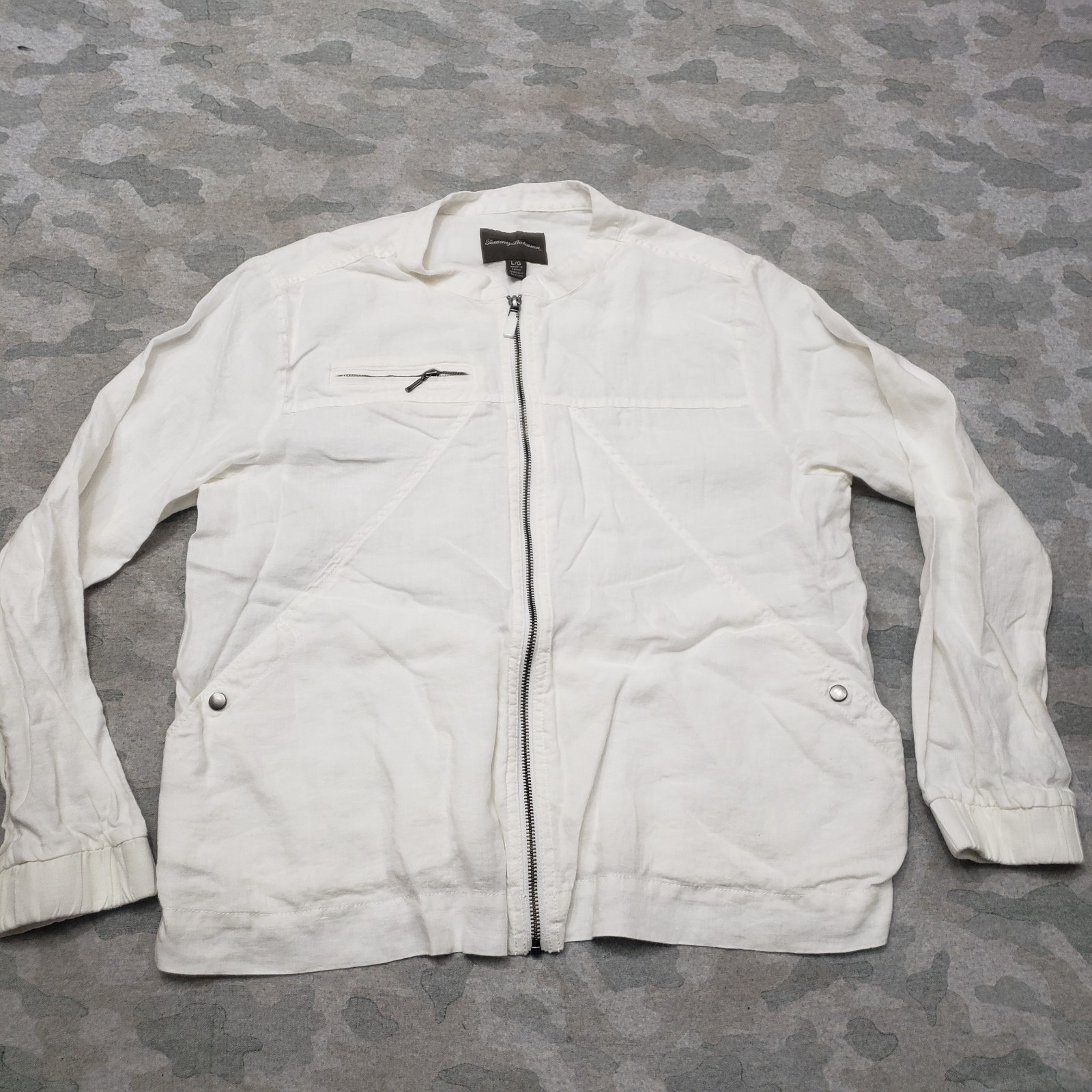 Tommy Bahama Jacket Womens Large White Linen Full Zip Boho Travel Casual