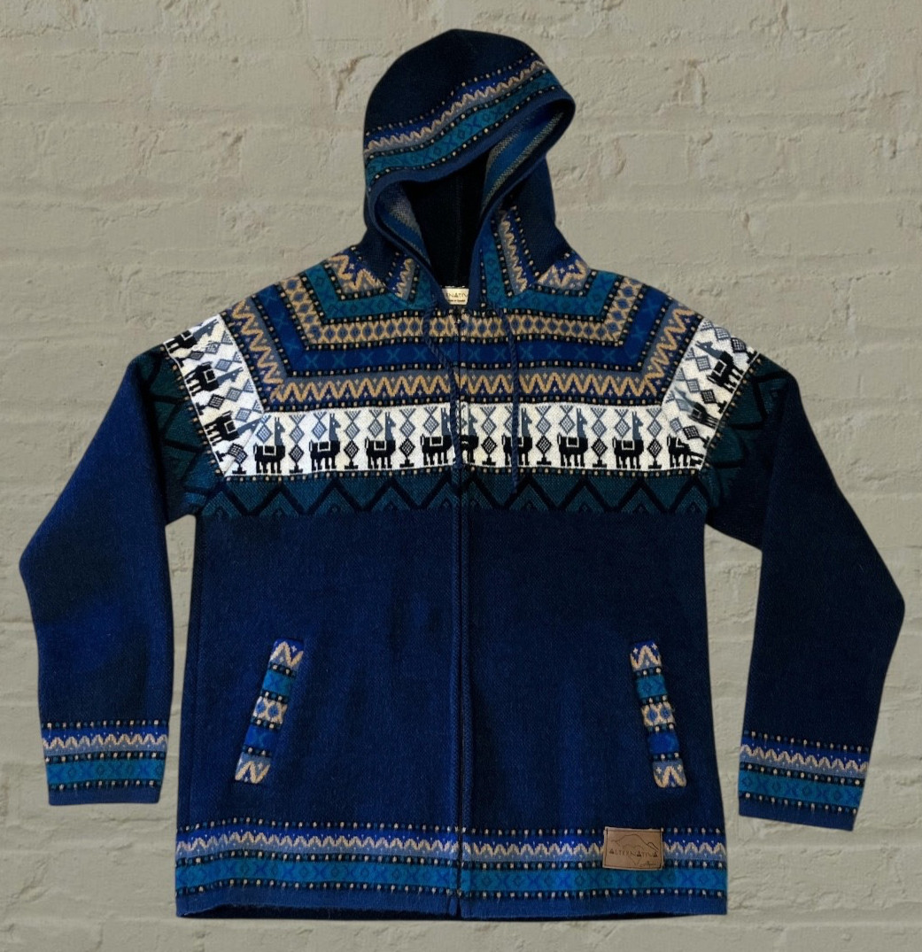 Alpaca Wool Sweater Jacket Hoodie Full Zip Women’s XL Alternativa Ecuador Llama