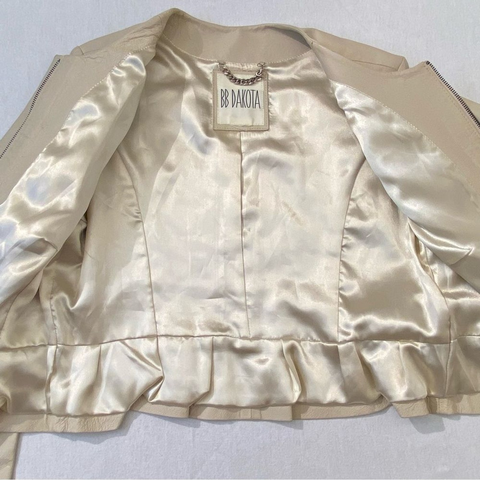 BB Dakota Steve Madden Cream Leather Jacket Minimalist Moto Size S