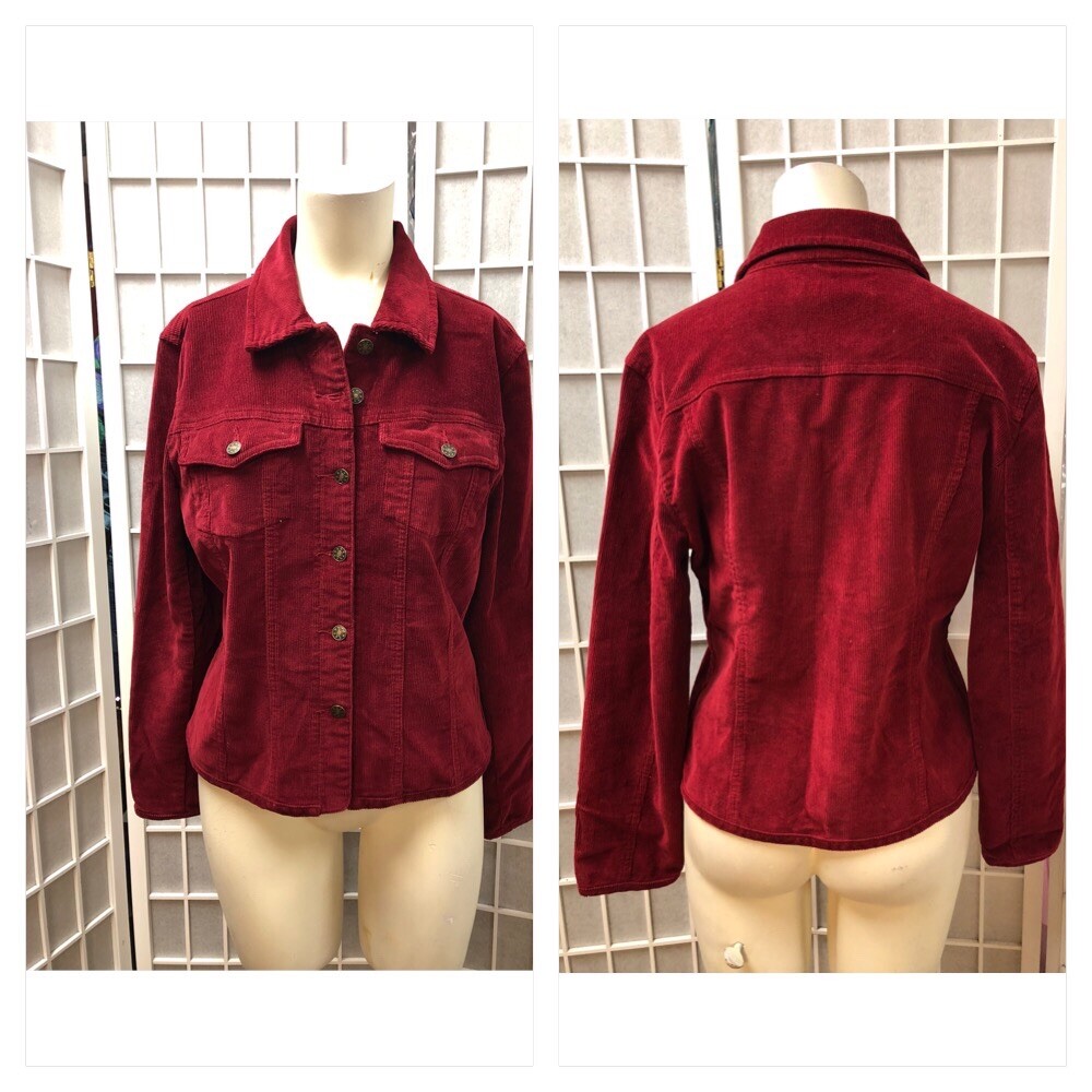 AMI, Woman’s, Jacket, Red, Corduroy, Buttons Up, 2 External Pockets, Size S.: