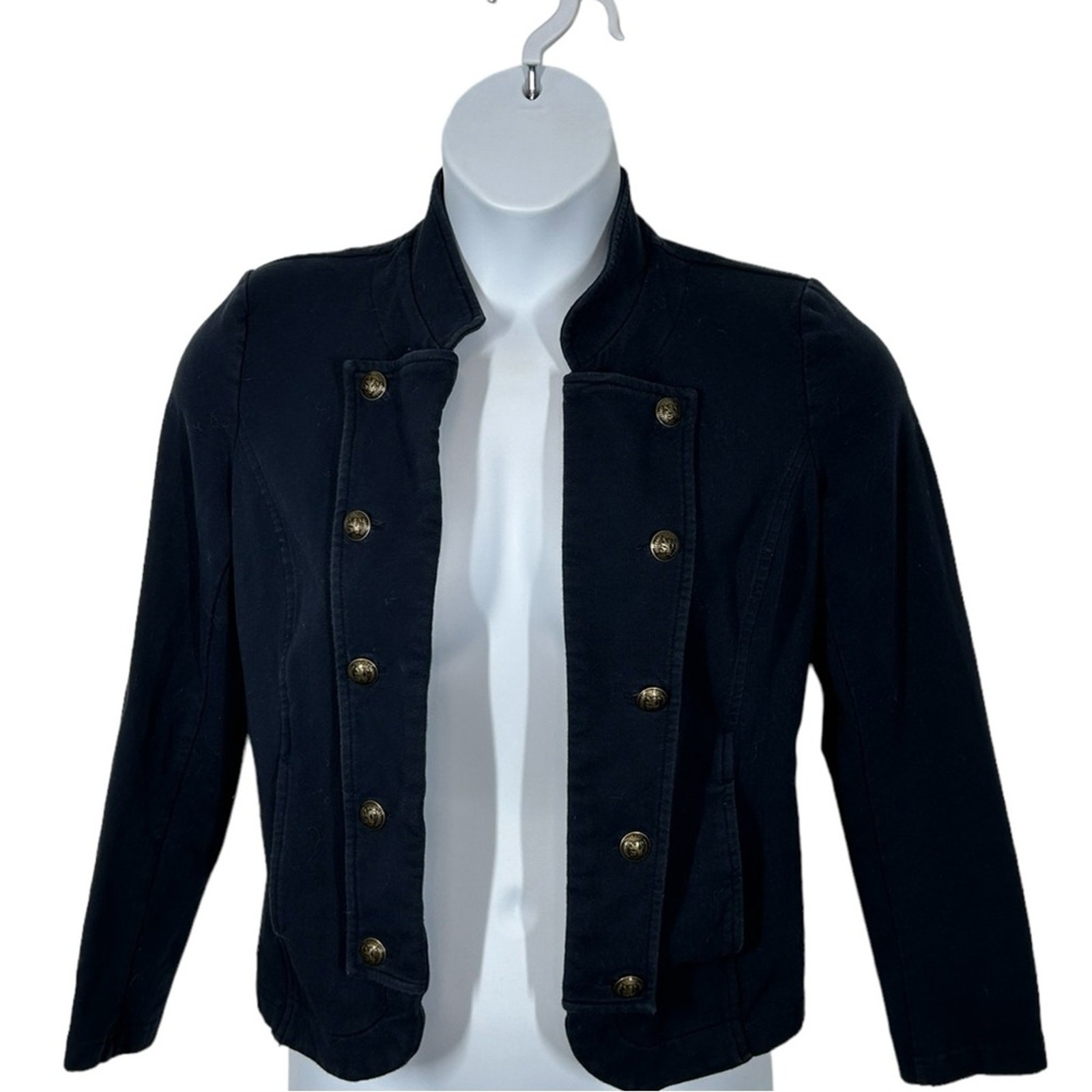 Tommy Hilfiger Military Band Jacket Womens M Navy Gold Button Cropped Cotton