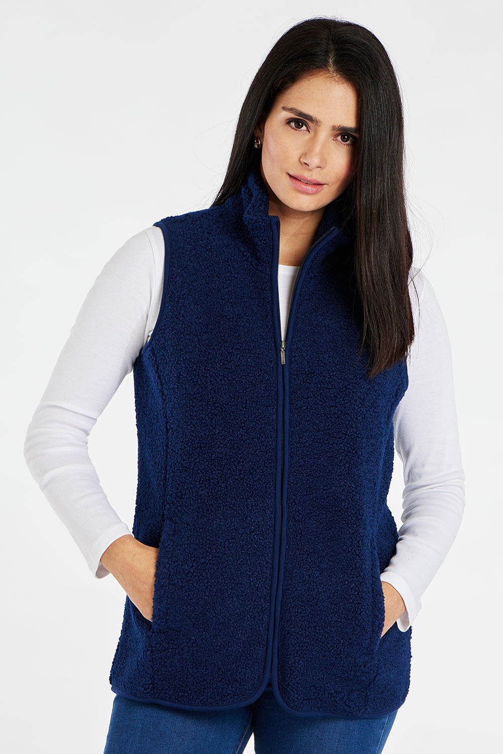 Bon Marche Size 24 Navy Teddy Fleece Zip Gilet with pockets BNWT Rrp £22
